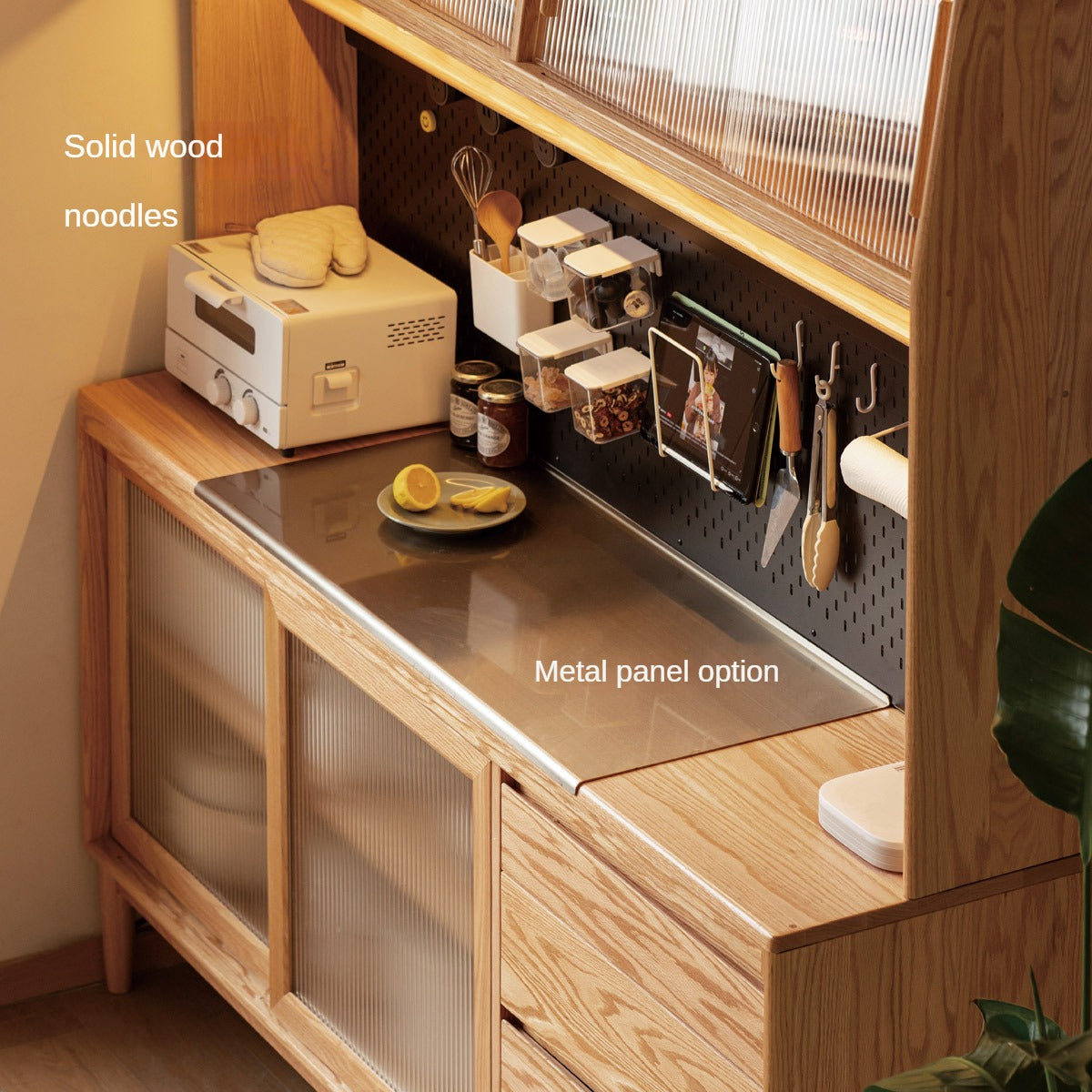 Oak Solid Wood Large Capacity Storage Sideboard - Rustic Buffet Cabinet for Dining Room, Living Room & Entryway Storage