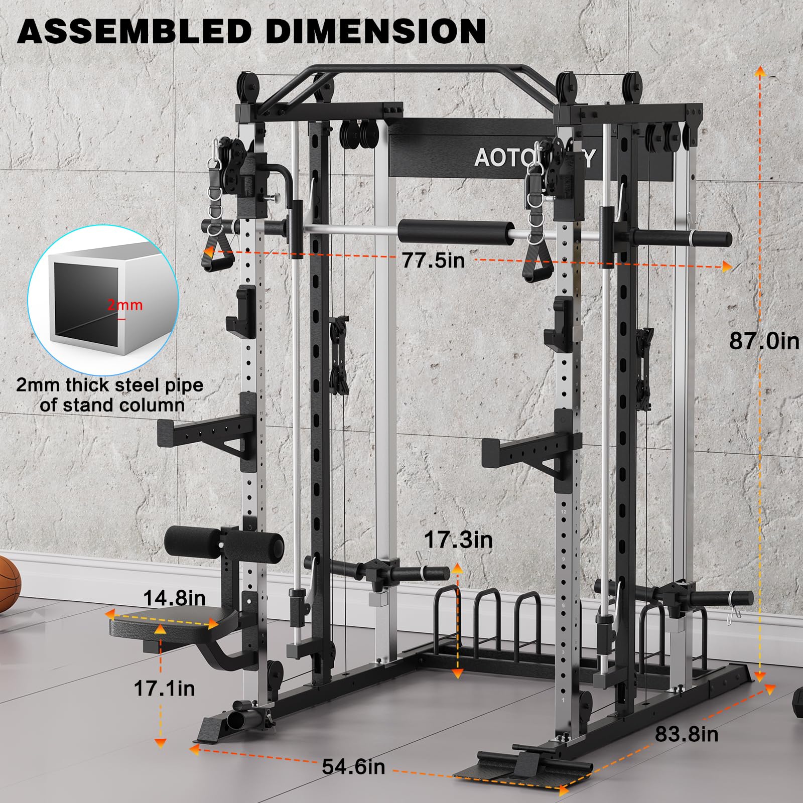 Smith Machine Squat Rack with Lat Pulldown & Cable Crossover - Power Cage Home Gym Equipment for Strength Training, Weight Lifting & Full-Body Workouts - Perfect for Garage Gyms & Home Fitness Spaces