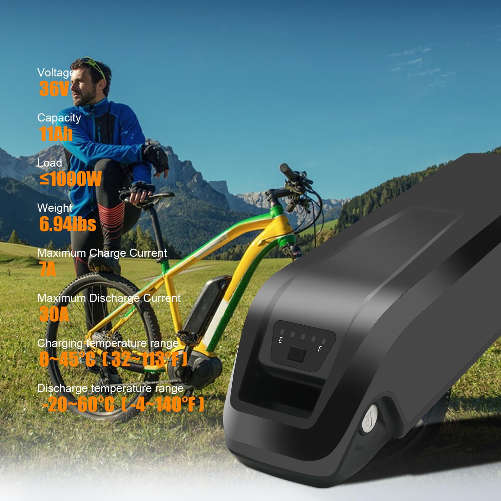 36V 48V Lithium Battery for Electric Bike - 11Ah 17Ah Ebike Battery with 2A Fast Charger, 30A BMS, USB Output & LED Indicator | Compatible with 0-1400W Motors | Safe Lock & Base Included | Perfect for Commuting, Mountain Biking & Urban Travel (36V 11Ah)