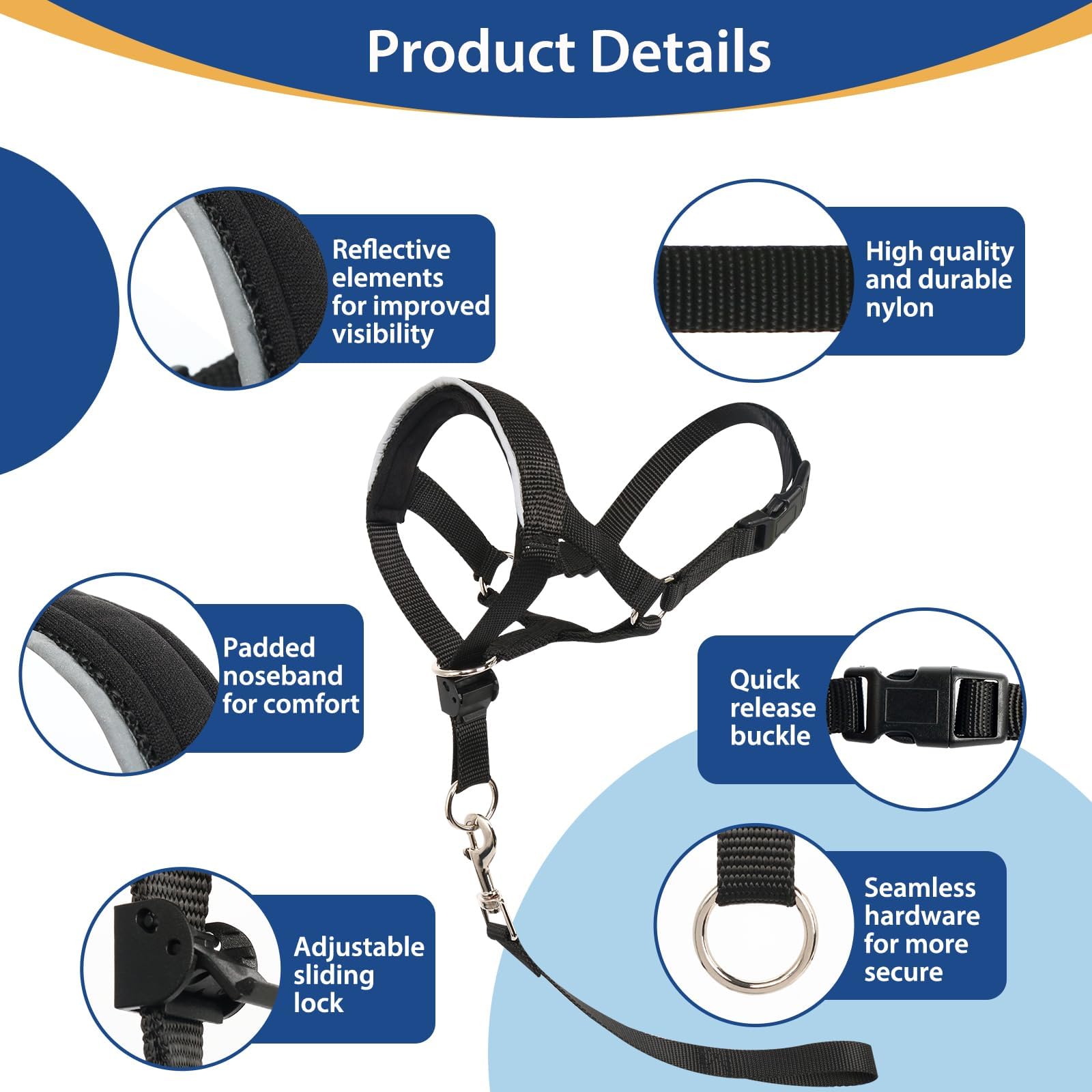 BARKLESS No Pull Dog Head Collar - Adjustable Head Halter for Large, Medium & Small Dogs | Stops Heavy Pulling During Walks & Training | Padded Safety Strap & Muzzle Leash (Black, Size M) | Perfect for Obedience Training, Daily Walks & Aggressive Pullers