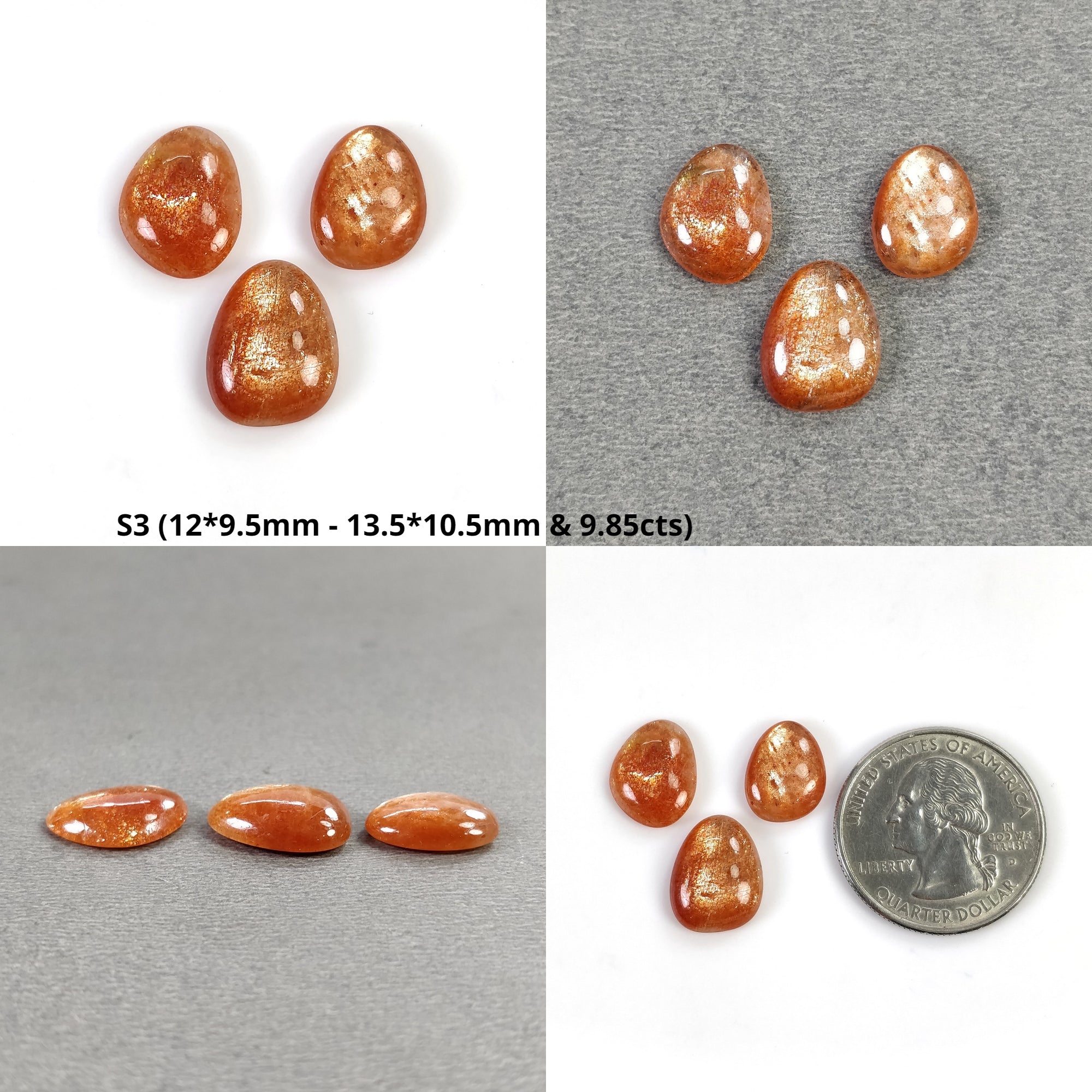 Natural Untreated Chatoyant Orange Sunstone Gemstone Cabochon - 2pcs or 3pcs Oval Shape for Jewelry Making, Healing Crystals & Spiritual Gifts