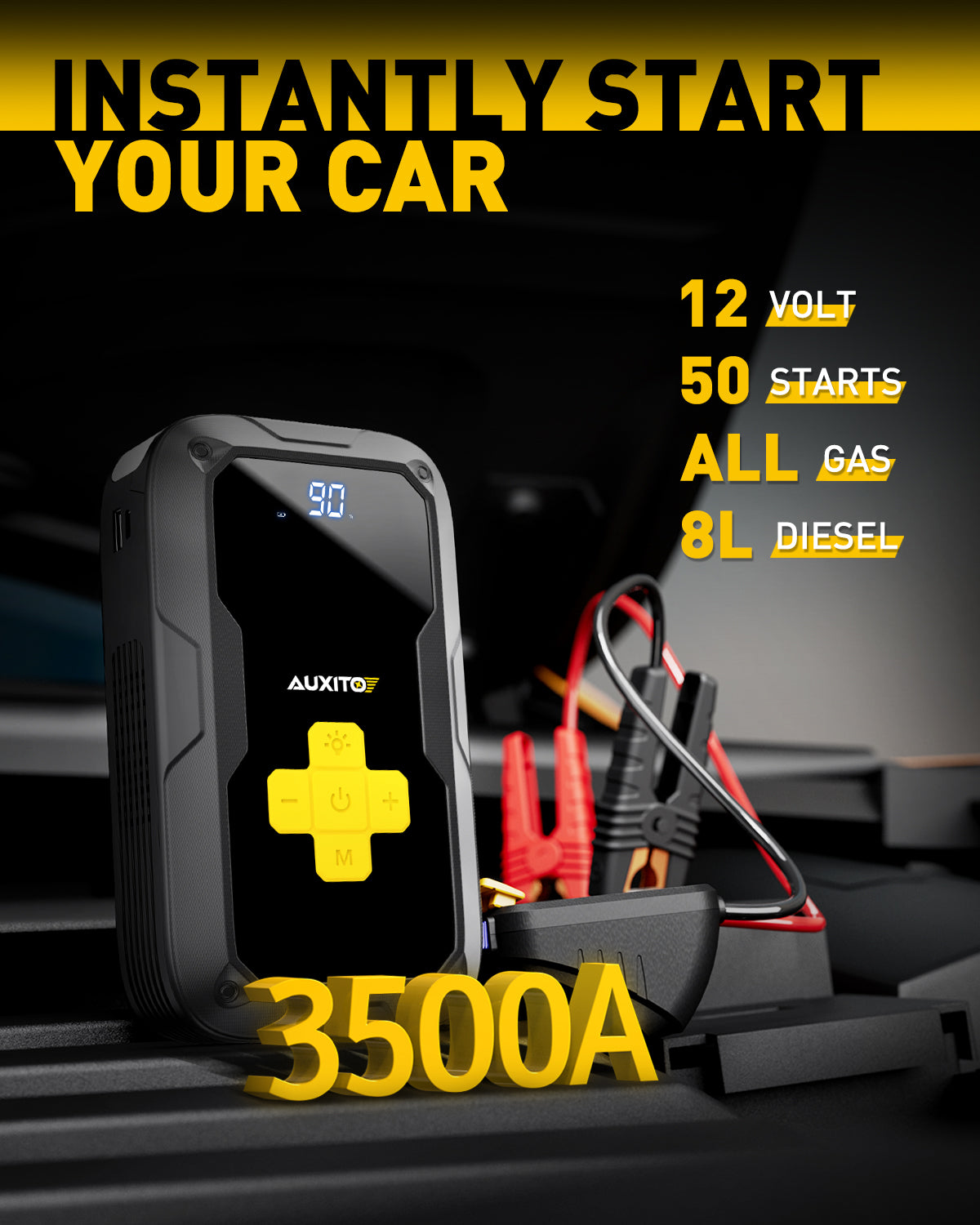 AUXITO 3500A Portable Car Jump Starter with 150 PSI Air Compressor - 12V Battery Booster for Gas & 8L Diesel Engines | Emergency Roadside Assistance, Tire Inflation, Camping & RV Use