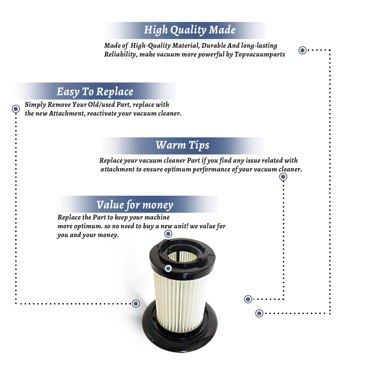 Replacement Primary Filter for Dirt Devil F48 & Quick Power Vacuum Cleaners - Compatible with Part #304023001 - Perfect for Home Cleaning and Maintenance