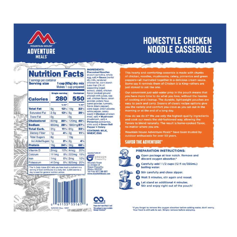 Mountain House Homestyle Chicken Noodle Casserole - Freeze Dried Camping & Emergency Food - Lightweight Backpacking Meal - Perfect for Hiking, Survival Kits & Outdoor Adventures