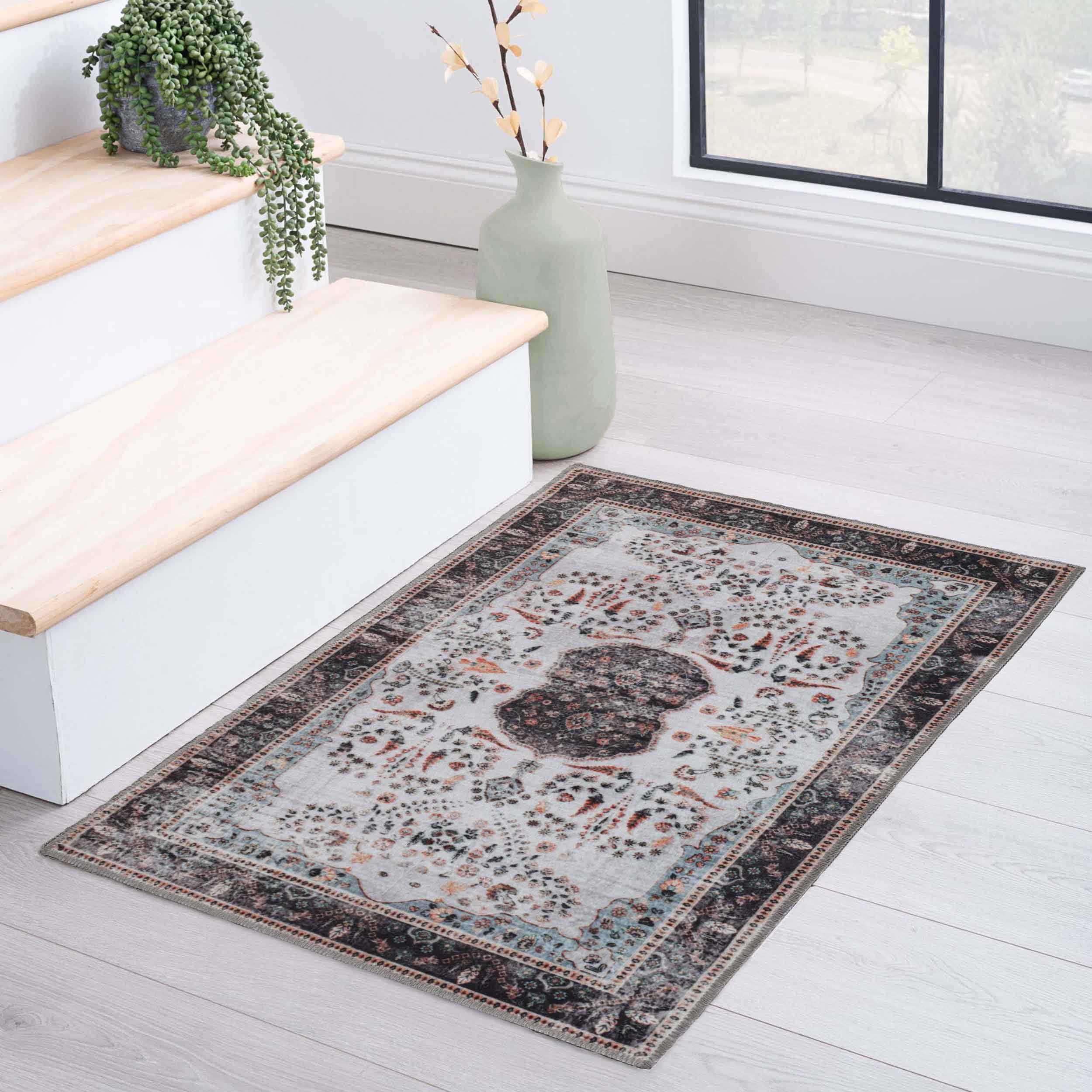 Machine Washable Sparrow Medallion Indoor Area Rug - Non-Slip Soft Living Room Carpet Runner for Bedroom, Hallway & Entryway Decor