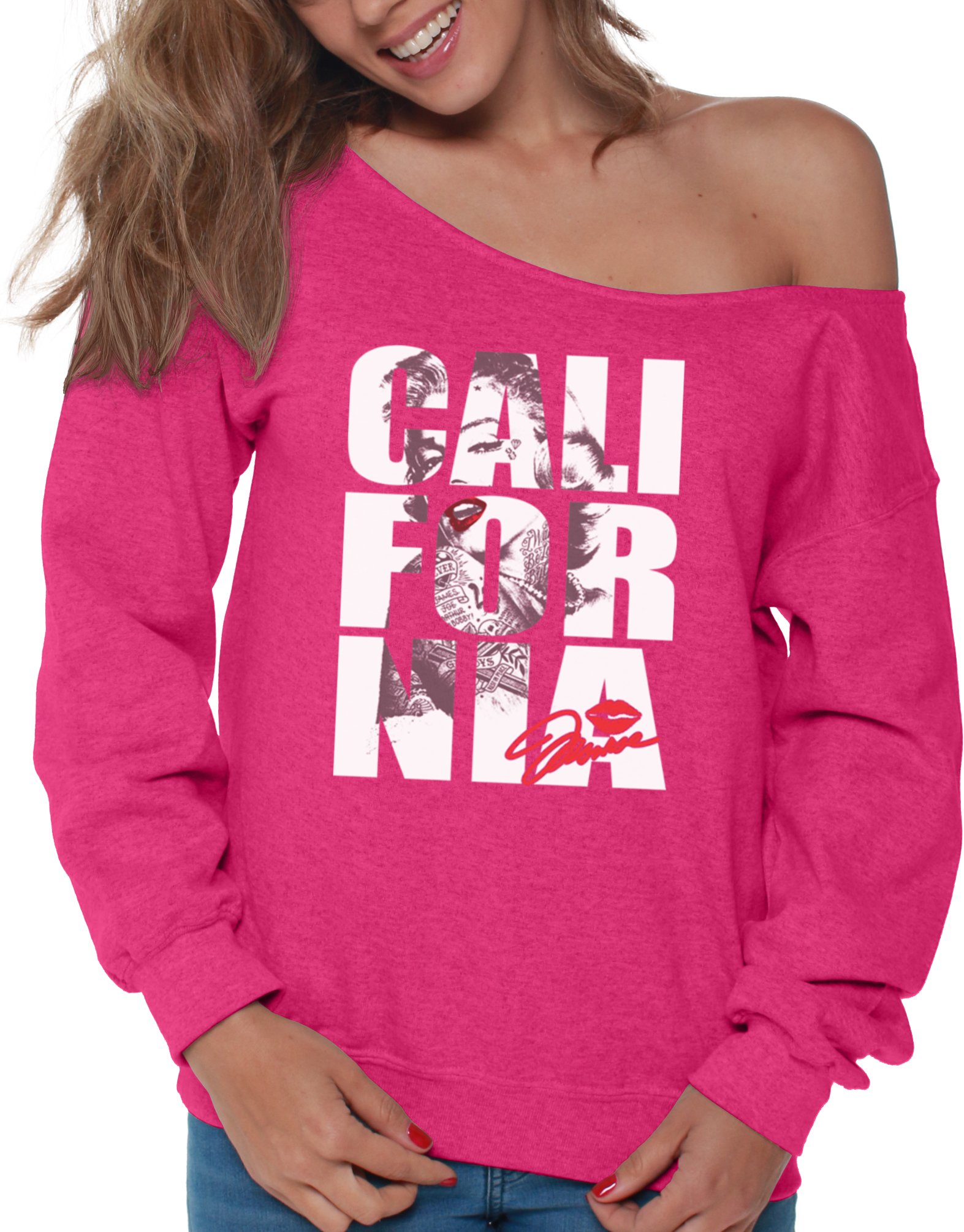 Vintage Marilyn Monroe California Off Shoulder Sweatshirt for Women - Retro Graphic Pullover Casual Top - Perfect for Beach Outings, Music Festivals & 90s Themed Parties