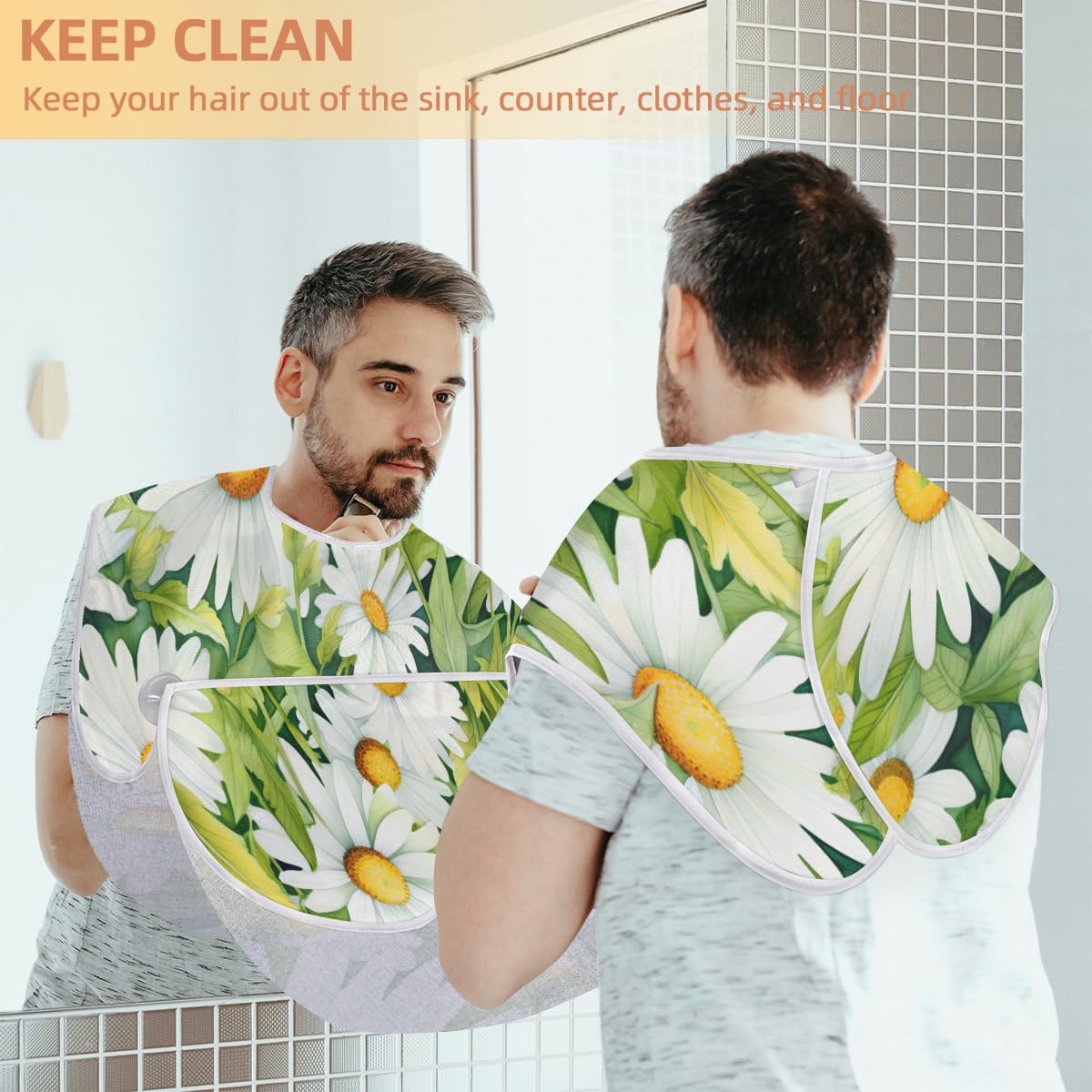 Floral Daisy Beard Shaving Bib for Men - Waterproof Barber Apron for Haircuts, Dyeing & Grooming | Sink Hair Catcher & Beard Trimming Accessory - Perfect for Home Salon, Barber Shops & DIY Grooming