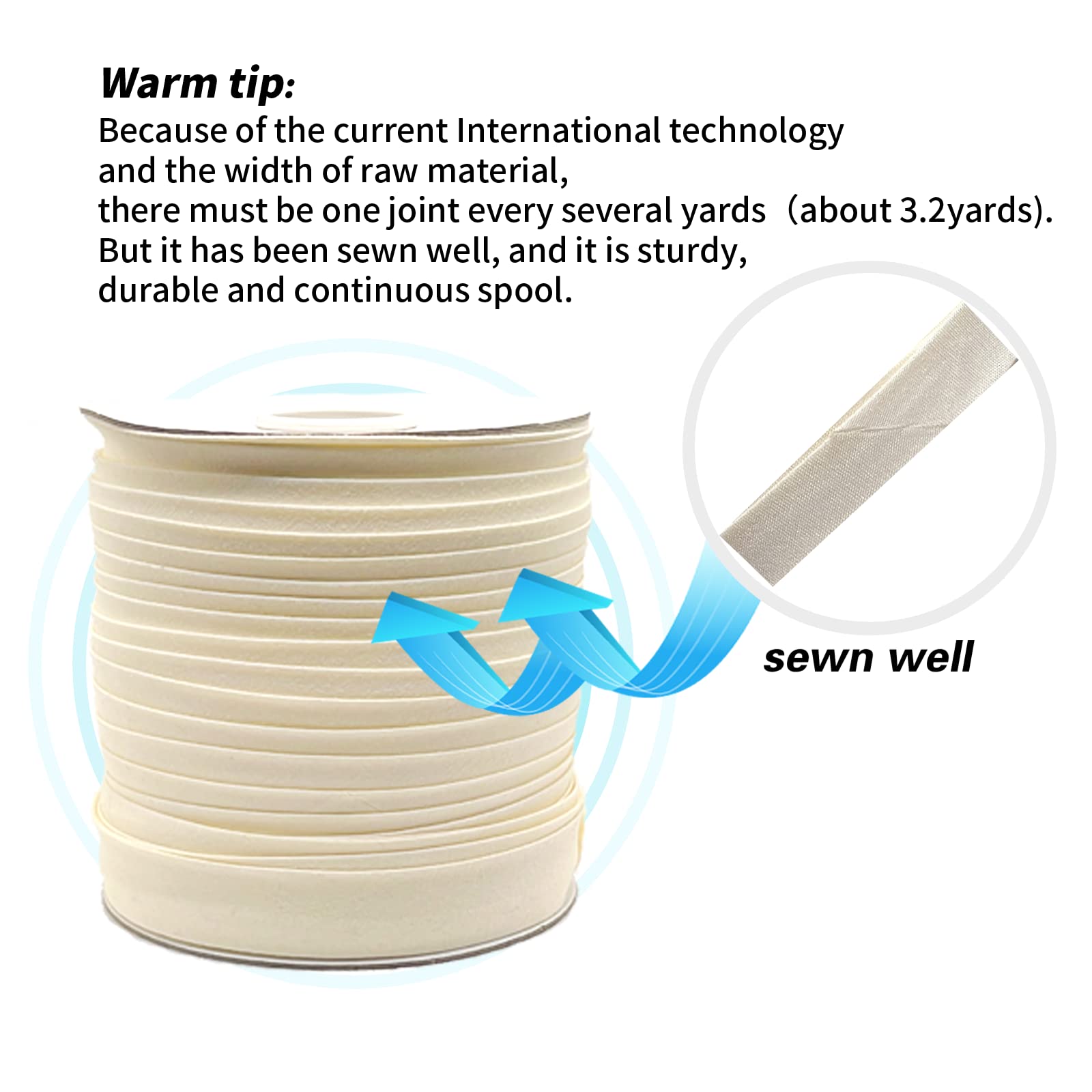 1 Inch Double Fold Bias Tape - 55 Yards Continuous Polyester Sewing Bias Binding for Quilting, Hemming & Apparel Crafts (Non-Stretch, Cream, 25mm) | Perfect for DIY Dressmaking, Scrapbooking & Home Decor Projects