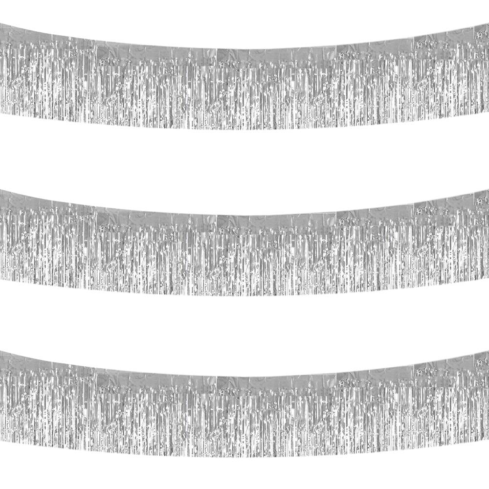 BEISHIDA 3 Packs 30 Feet Metallic Foil Fringe Garland Tinsel Streamers - Shiny Silver Wall Hanging Decorations for Wedding, Birthday Party, Halloween, Christmas & New Year - Perfect for Photo Backdrops, Ceiling Decor & Festive Events