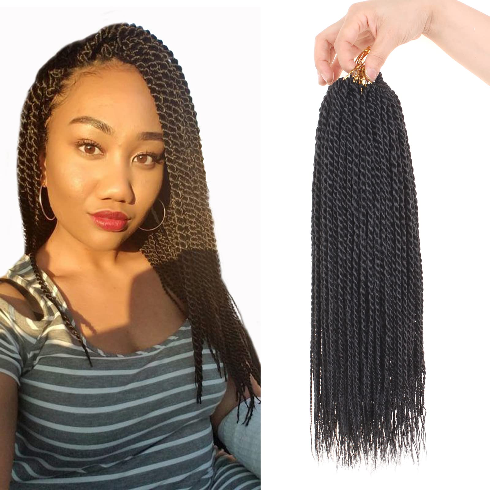 ZRQ Senegalese Twist Crochet Hair - 8 Packs 14 Inch Small Crochet Braiding Hair for Women, 25 Strands/Pack, Hot Water Setting (1B Black) | Perfect for Protective Styles, Twist Hairstyles & Natural Hair Care