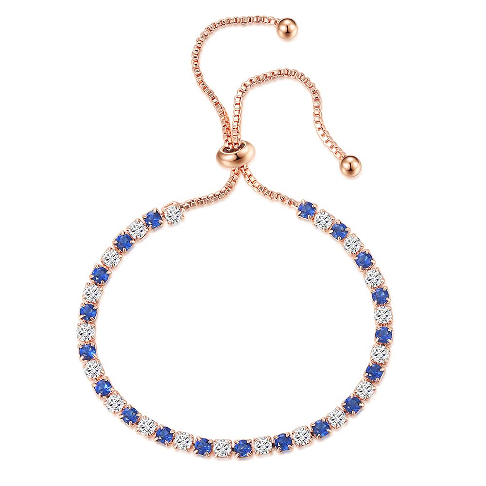 Elegant Tennis Bracelet for Women - 3x3mm Round Zircon Stones in Rose Gold Plated (Blue White) | Perfect for Weddings, Parties & Everyday Wear