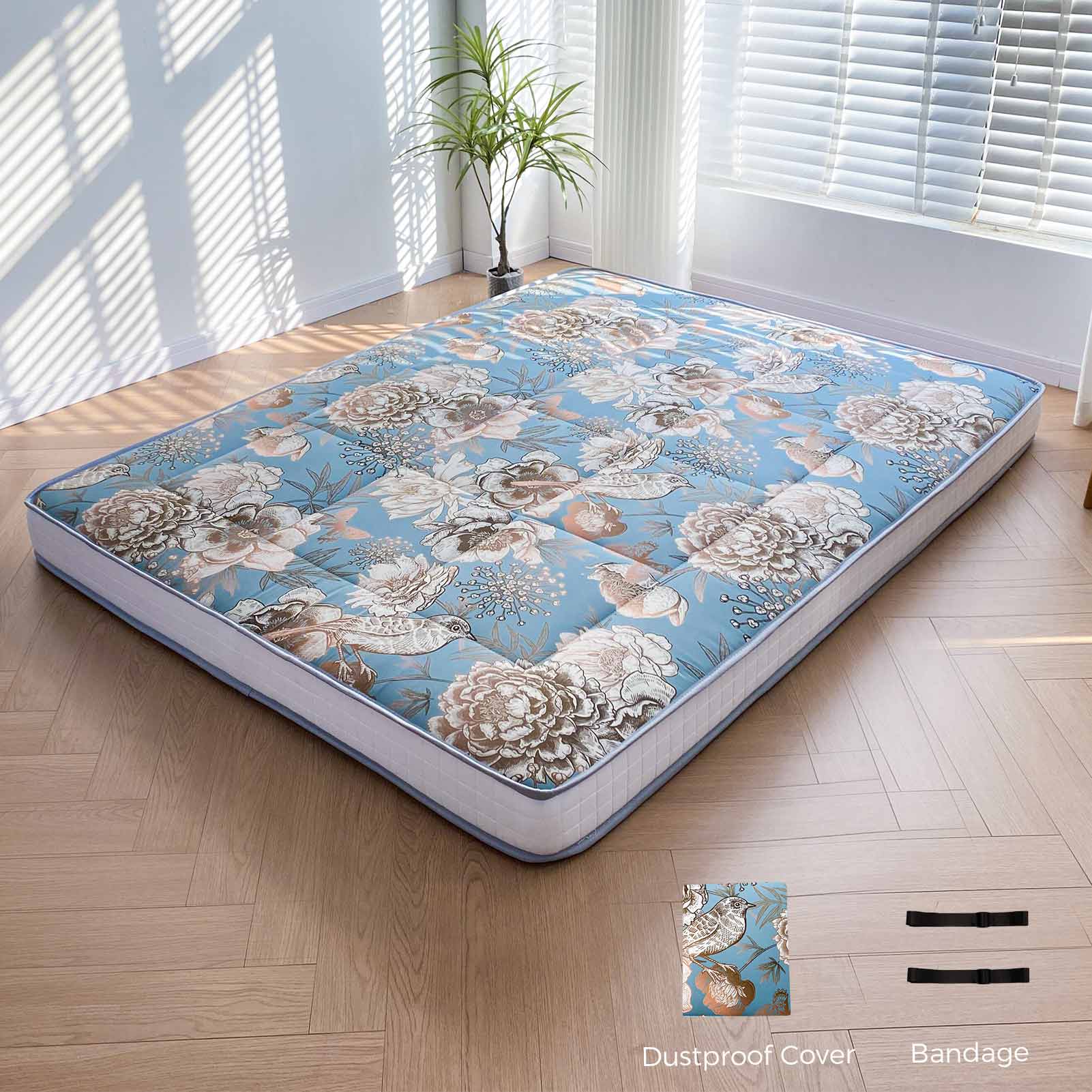 MAXYOYO Padded Japanese Floor Mattress - Floral Printed Futon Mattress & Folding Sleeping Pad for Guest Bed, Camping, Yoga & Meditation | Comfortable Floor Cushion for Small Spaces