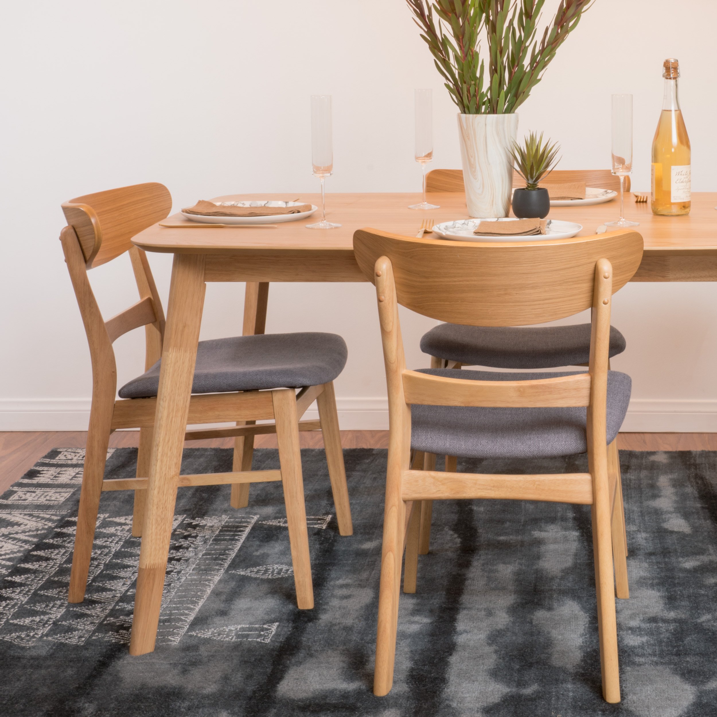 Idalia Modern Dining Chairs Set of 2 - Dark Grey Fabric with Oak Wood Legs - Comfortable Kitchen & Dining Room Chairs for Home, Restaurant, Cafe