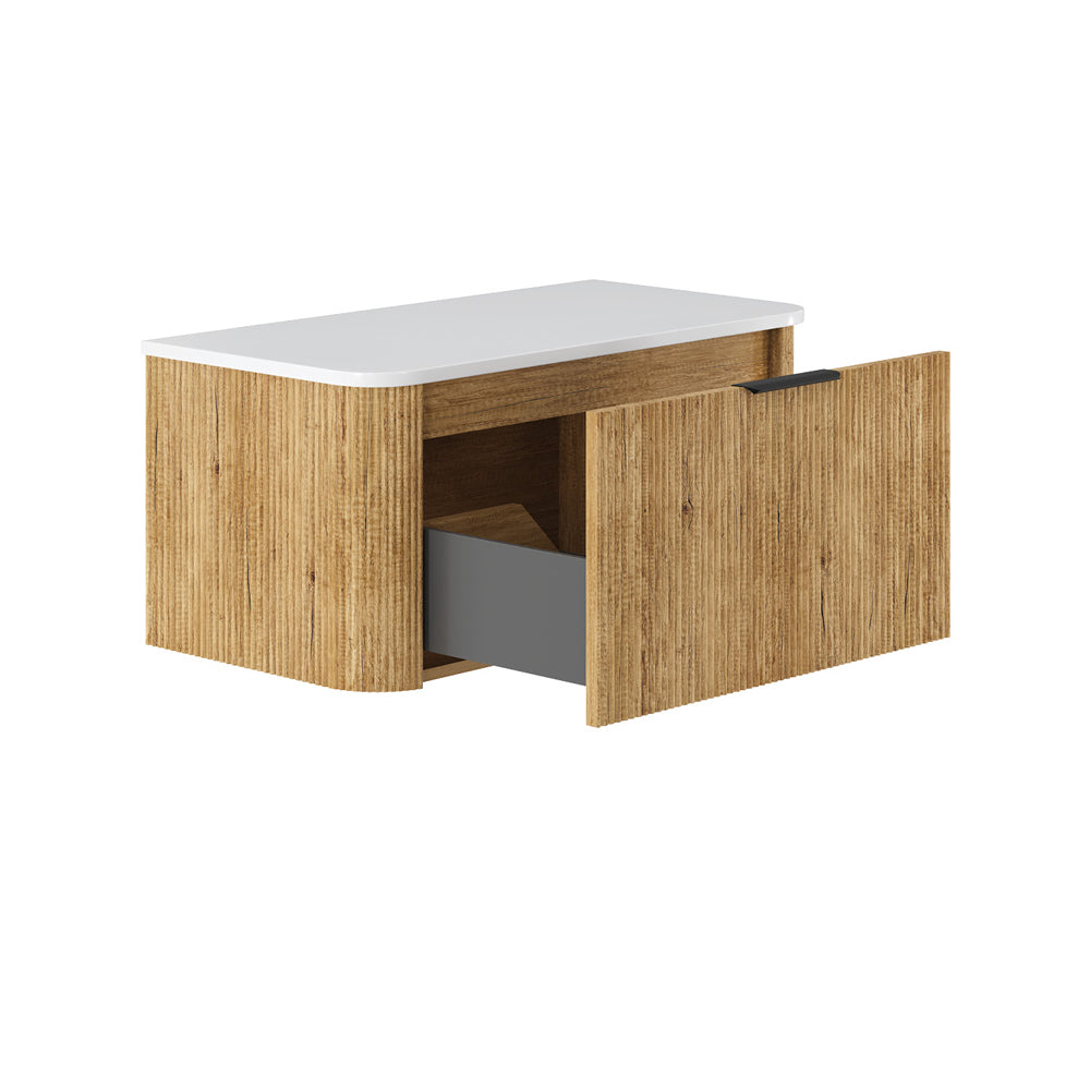 Fienza 90US C Minka Curved Scandi Oak 900 Wall Mounted Cabinet - Modern Kitchen Storage Solution for Small Spaces & Bathroom Organization