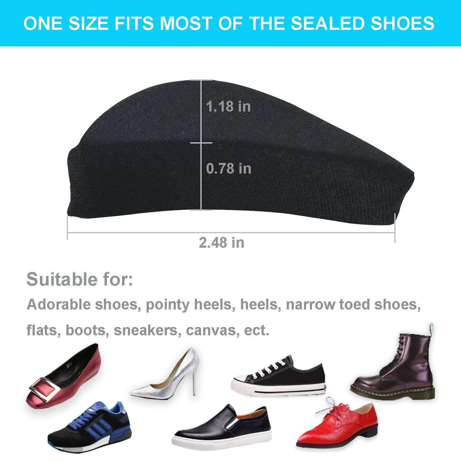 Premium Shoe Filler Inserts for Men & Women - Adjustable Toe Fillers & Insoles to Make Big Shoes Fit Perfectly (2 Pairs, Black) - Ideal for Dress Shoes, Sneakers & Boots for Comfort & Secure Fit
