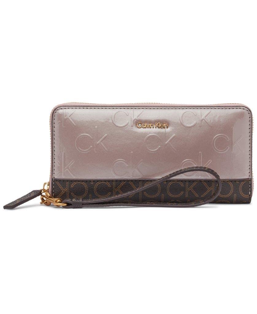 Calvin Klein Saffiano Leather Zip Around Wallet with Wristlet Strap - Slim RFID Blocking Continental Wallet for Women | Perfect for Everyday Use, Travel & Gift Giving