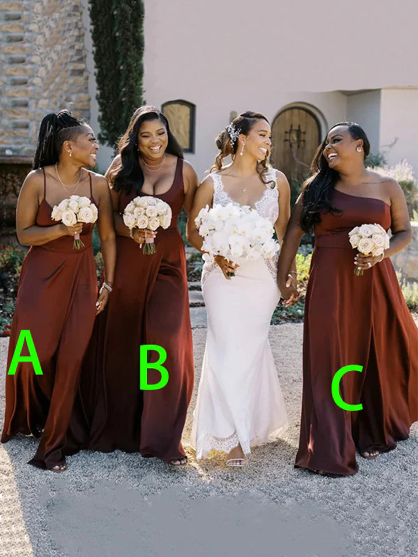 Elegant Burgundy Bridesmaid Dresses - Stretch Satin Formal Gowns for Fall Weddings & Special Occasions