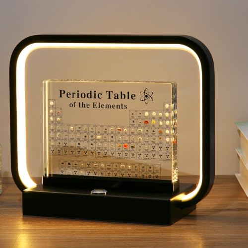 Acrylic Periodic Table with 83 Real Elements Inside - Dimmable LED Desk Lamp for Science Teachers & Students | Perfect for Classroom, Study Room & Gift for Chemistry Lovers