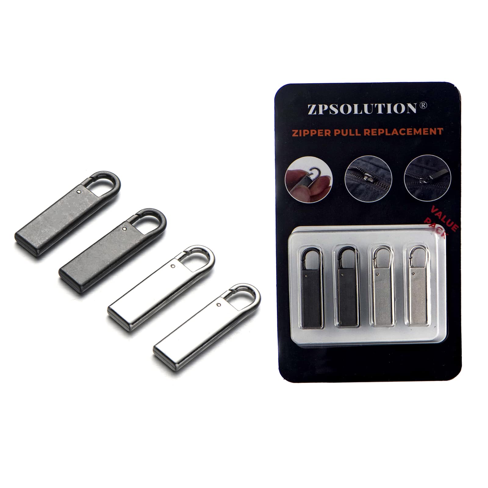 Zpsolution Metal Zipper Pull Tab Replacement - Durable Zipper Handle Repair Kit for Suitcases, Luggage, Jackets, Backpacks, Coats & Boots | Easy Fix for Broken Zippers on Travel Gear & Outerwear