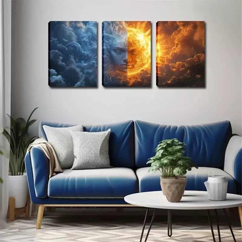 3-Piece Sun and Moon God Wall Art Set - Framed Canvas 40x60cm - High Quality Print - 100% Australian Made - Ready to Hang - Perfect for Living Room, Bedroom & Office Decor