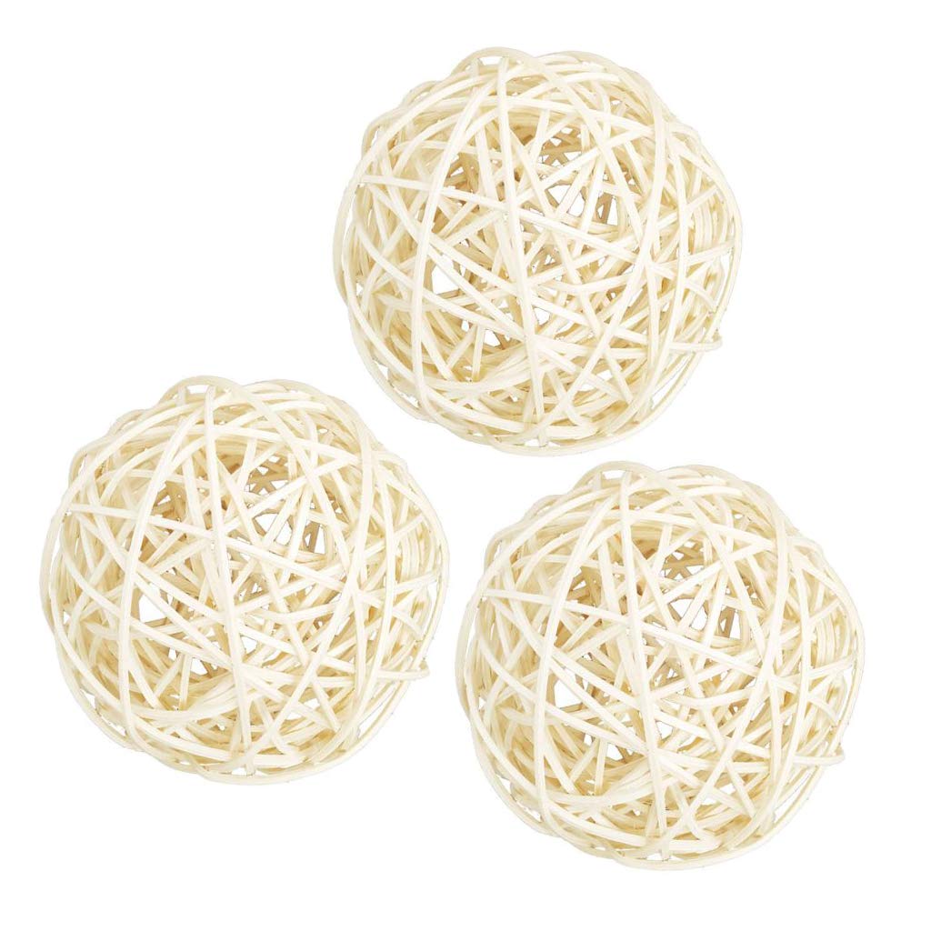 Fenteer 3-Piece Large White Wicker Rattan Balls (60-100mm) - Decorative Bowl Fillers, Vase Filler, Coffee Table Centerpiece, Wedding & Party Decor - Perfect for Home Decor, Table Settings, and Event Styling (8cm, White)