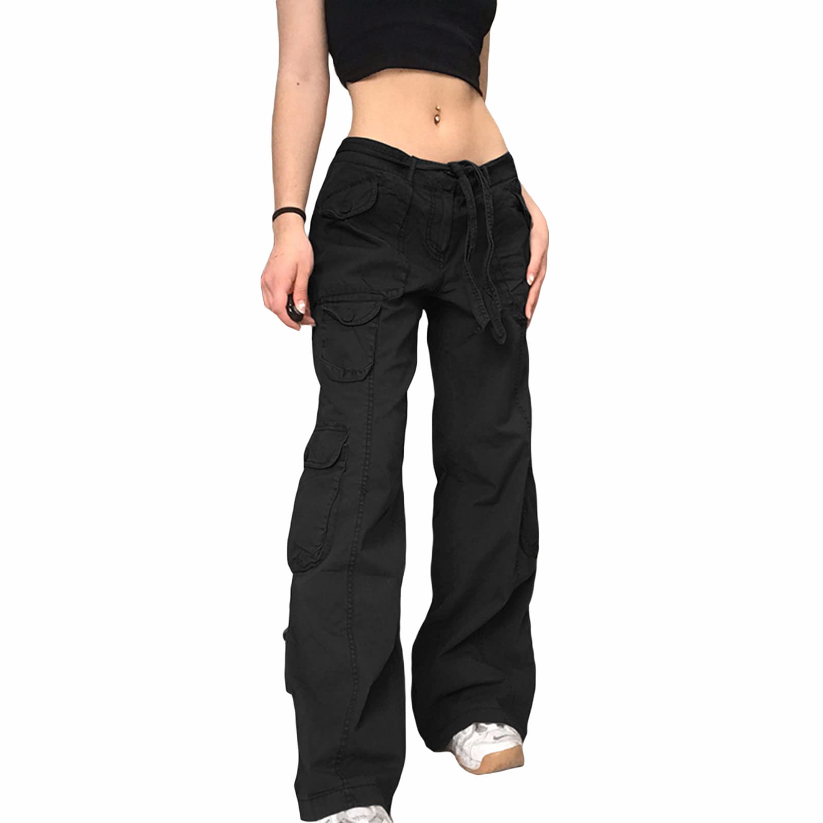 Y2K E-Girl Cargo Pants for Women - Vintage Low Rise Streetwear Baggy Boyfriend Jeans with Pockets | Straight Leg Denim Pants for Casual Outfits & Retro Fashion