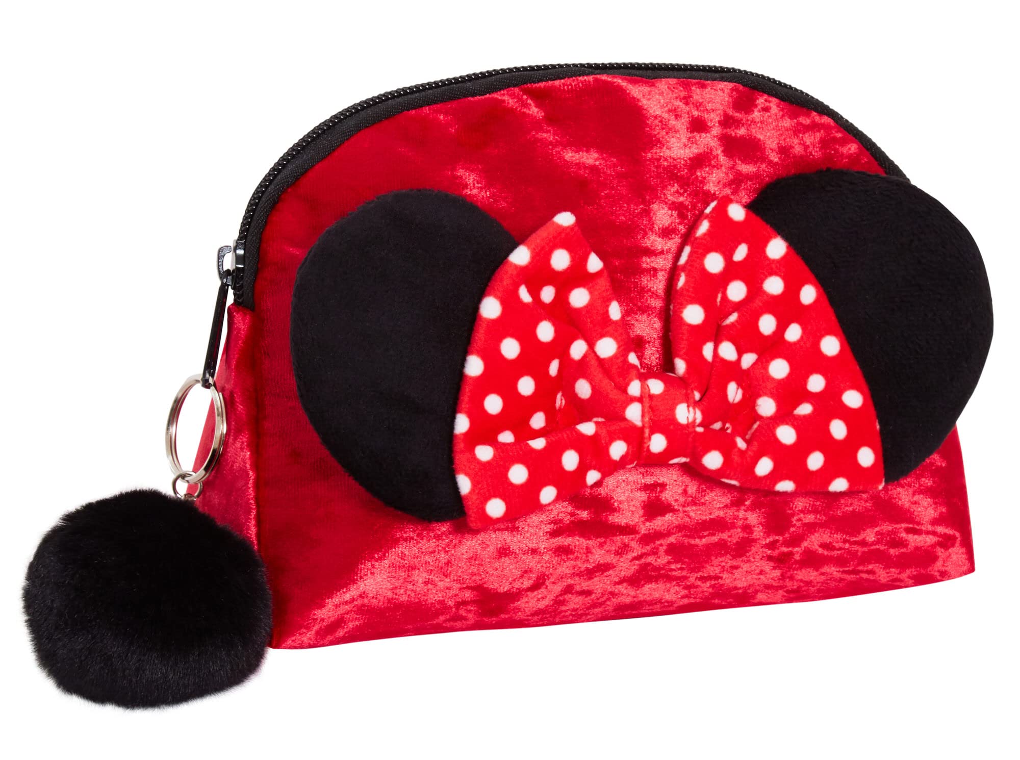 Minnie Mouse Makeup Bag for Women & Girls - Disney Double-Sided Red Velvet Cosmetic Pouch, Pencil Case, Toiletry Organizer - Perfect for Travel, School, Birthday Gifts & Disney Fan Collections
