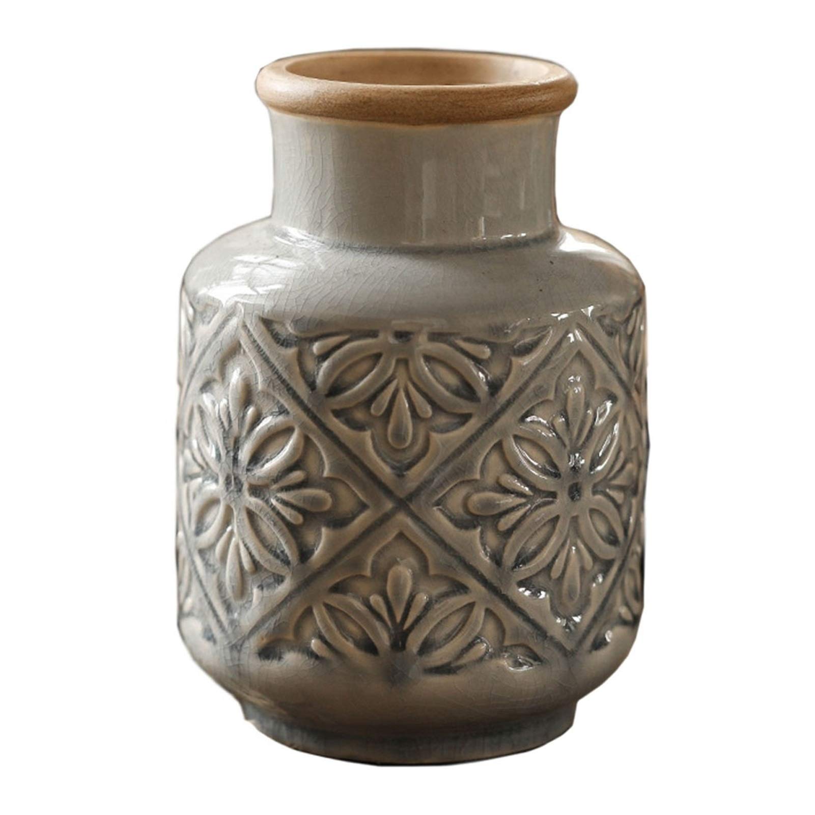 Liushop Embossed Retro Ceramic Vase - Handcrafted American Floral Home Decor, High & Low Decorative Vase for Living Room, Bedroom & Wedding Centerpieces (Color A)