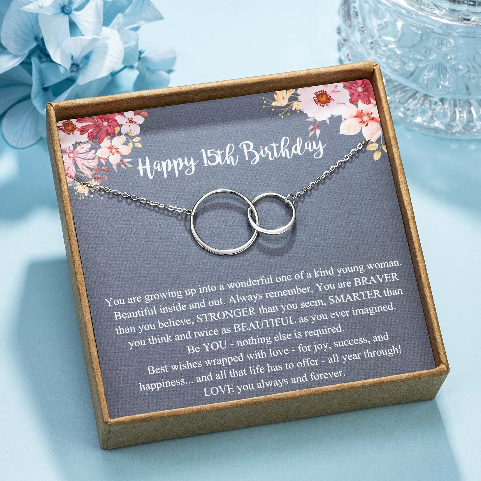 Sweet 15th Birthday Gifts for Girls - Sterling Silver 2 Ring Necklace | Perfect for Quinceañera, Sweet 16 & Special Teen Celebrations
