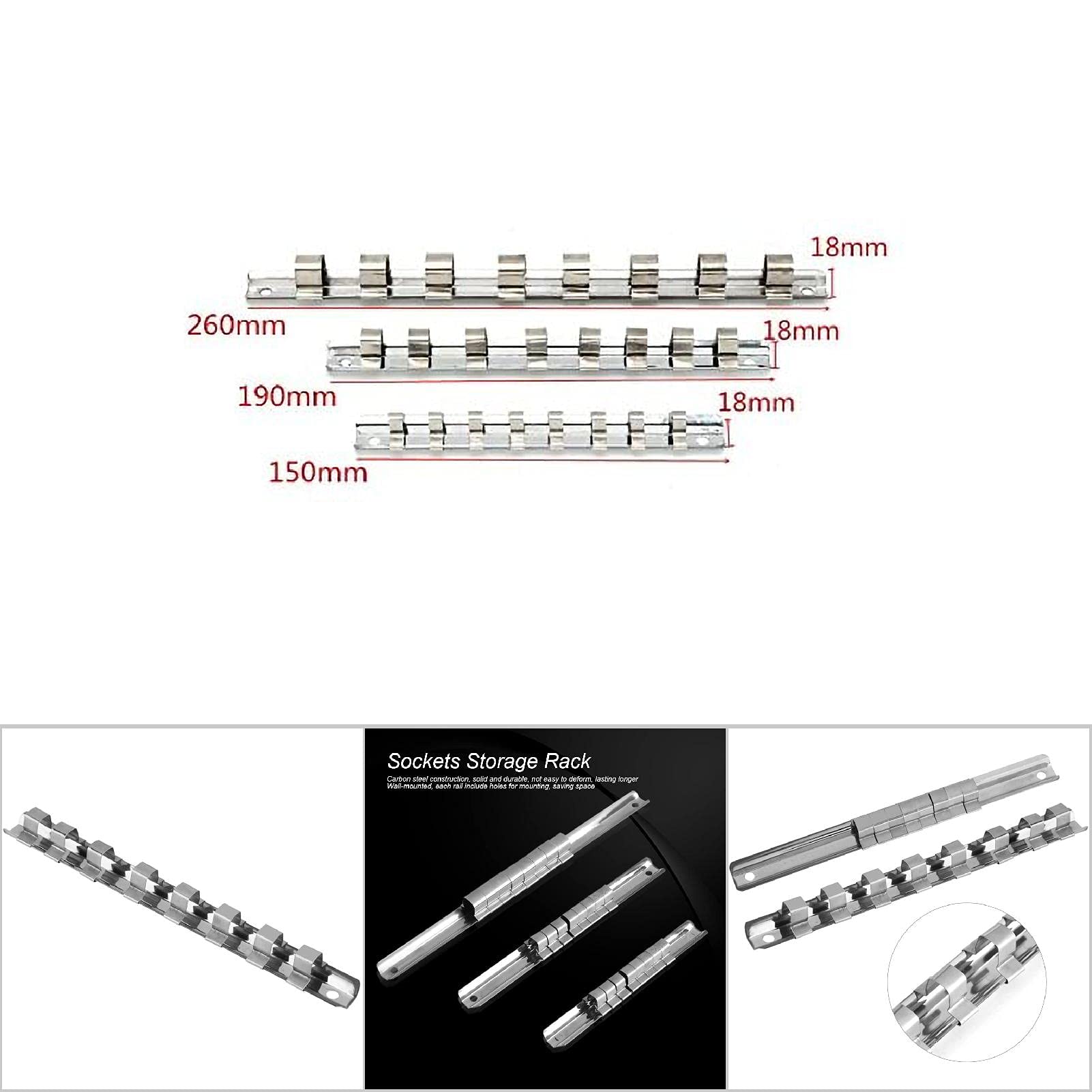 Aluminum Socket Organizer Tray - Carbon Steel 8-Slot Socket Rack with Storage Divider, 1/4
