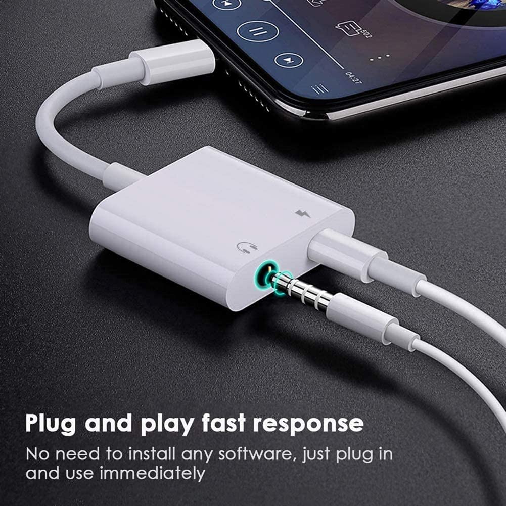 Lightning to 3.5mm Headphone Jack Adapter with Charging Port - Compatible with iPhone & AirPods - Audio & Charge Simultaneously - Perfect for Music, Gaming & Hands-Free Calls