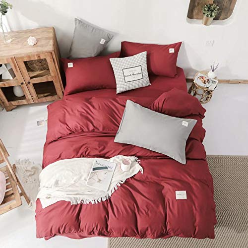 Judyfeel 4-Piece Duvet Cover Set - Ultra Soft Solid Color Comforter Cover, Modern Burgundy Bedding for X-Long Twin Beds (70