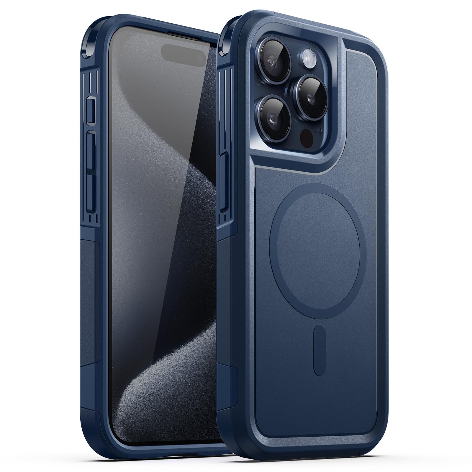 JETech Heavy Duty Rugged Case for iPhone 15 Pro Max 6.7-Inch - MagSafe Compatible, Dual-Layer Shockproof Protection, Military-Grade Magnetic Phone Cover (Navy) - Perfect for Outdoor, Work & Everyday Use