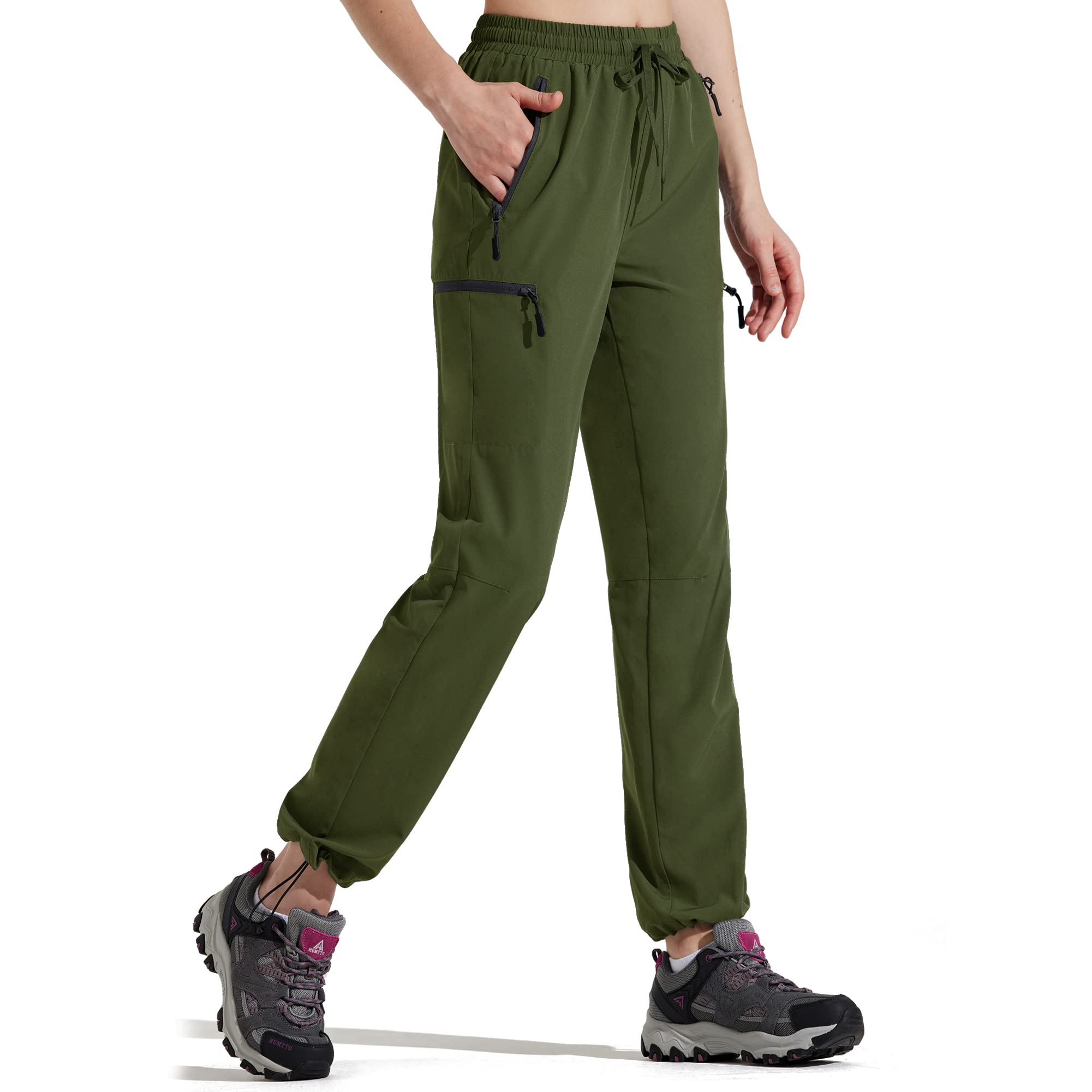 **M MAROAUT Women's Cargo Hiking Pants - Lightweight Quick-Dry Athletic Joggers with Water-Resistant Fabric & Zipper Pockets - Perfect for Hiking, Camping, and Outdoor Adventures (Green, S)**
