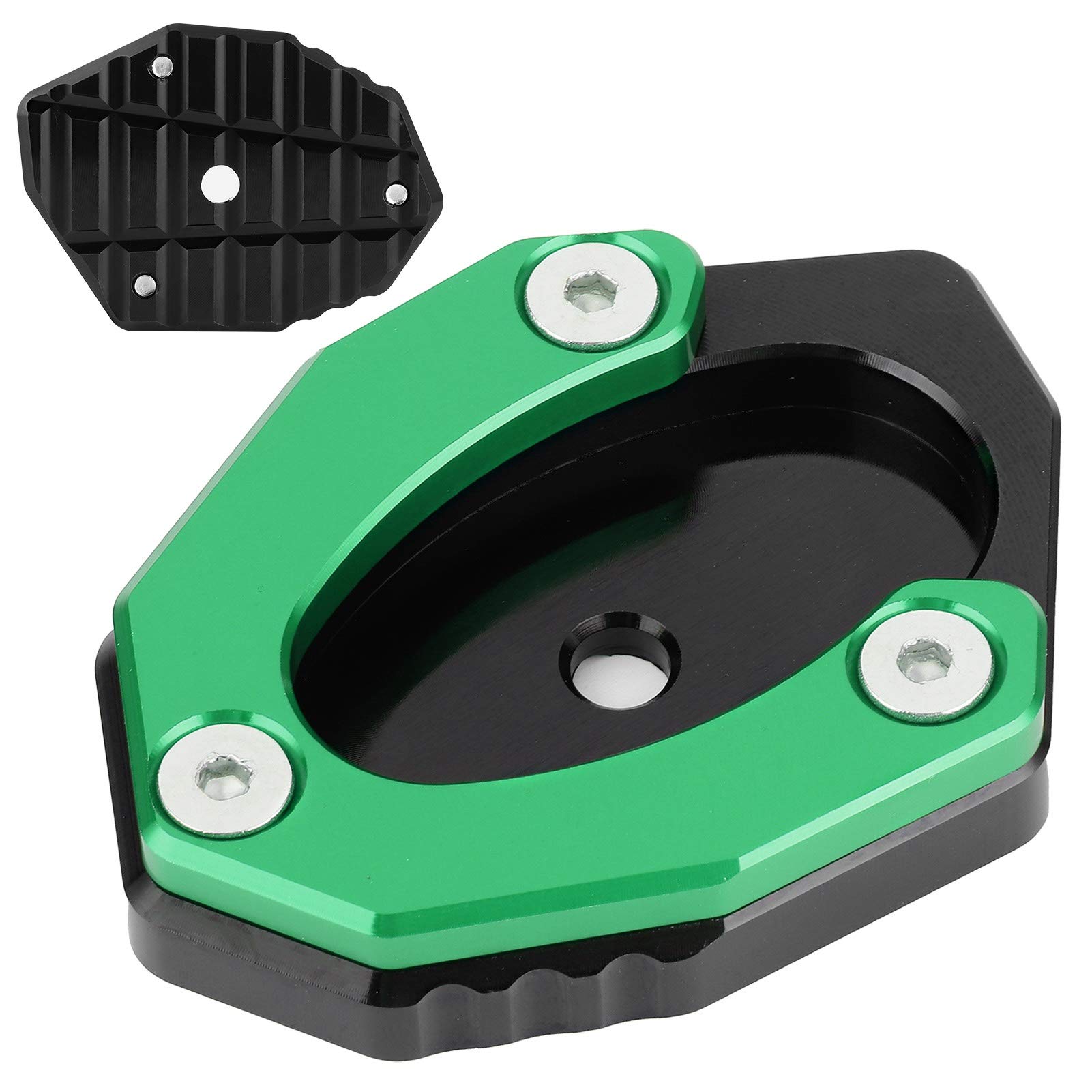 Aramox Moto Motorcycle Kickstand Pad - Aluminum Alloy Side Stand Extension Plate for Kawasaki Z650 & Z900 (Green) - Prevent Sinking on Soft Ground, Perfect for Parking on Grass, Sand or Gravel