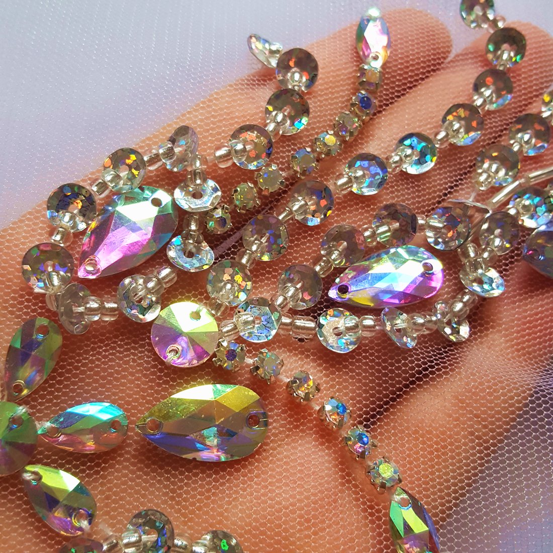 Sparkle Beaded V-Neck AB Crystal Rhinestone Bridal Applique Patch - 12x15 Inch Sew-on Embellishment for Wedding Dresses, Prom Gowns & DIY Craft Projects - Perfect for Neckline Decoration and Costume Design