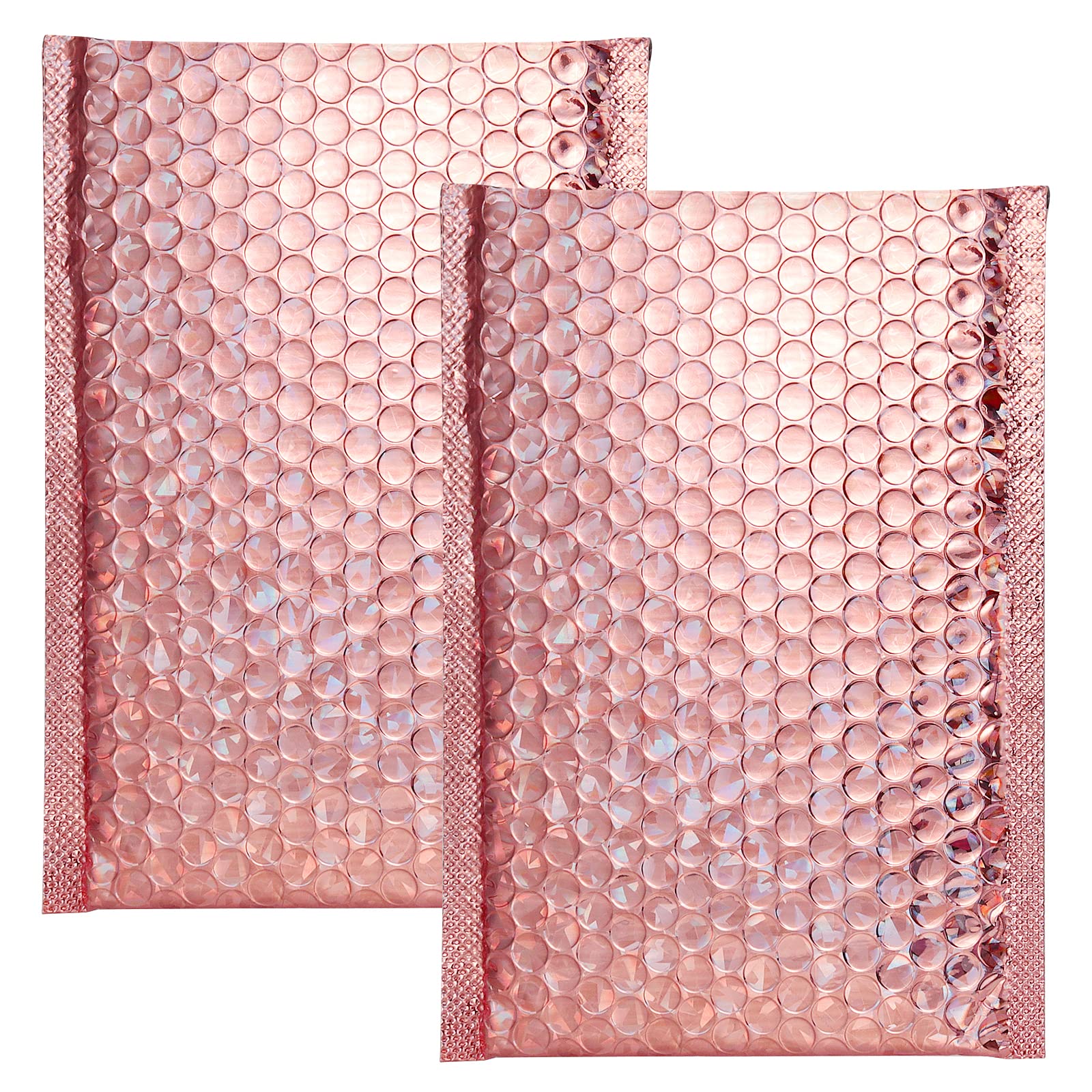 SEUNMUK 50 Pack Rose Gold Holographic Bubble Mailers 11x7 Inch - Self-Sealing Padded Shipping Envelopes for Ecommerce, Jewelry, Small Items | Waterproof Protective Packaging for Online Stores, Gifts, Returns