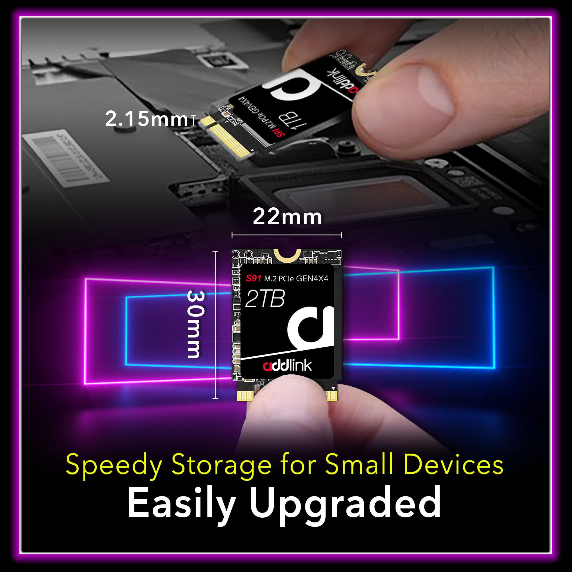 Addlink S91 2TB NVMe PCIe Gen4x4 2230 SSD - 5000MB/s Read Speed, 3D NAND, Compatible with Steam Deck & ROG Ally | High-Performance Gaming SSD for Laptops, Handheld Consoles & PC Upgrades (aUK2TBS91M2P)