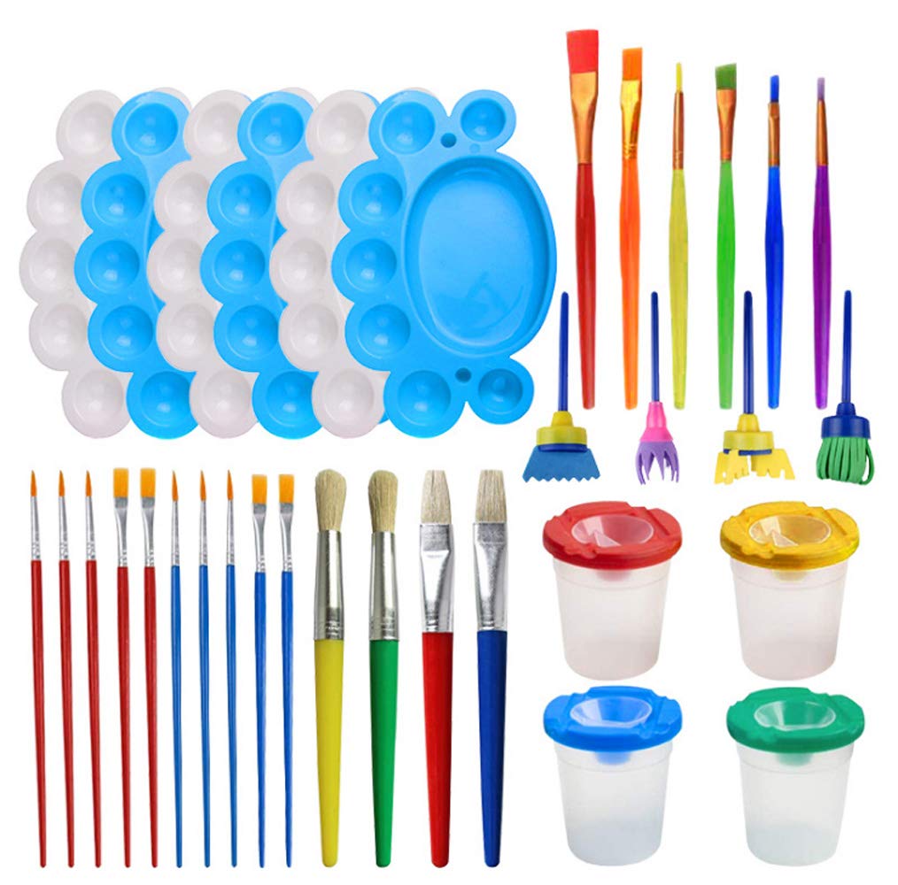 34-Piece Kids Paint Brush Set with Sponge Brushes & Palette - Children's Art Painting Kit for Early Education, DIY Learning & Creative Play - Perfect for Home, Classroom & Birthday Gifts