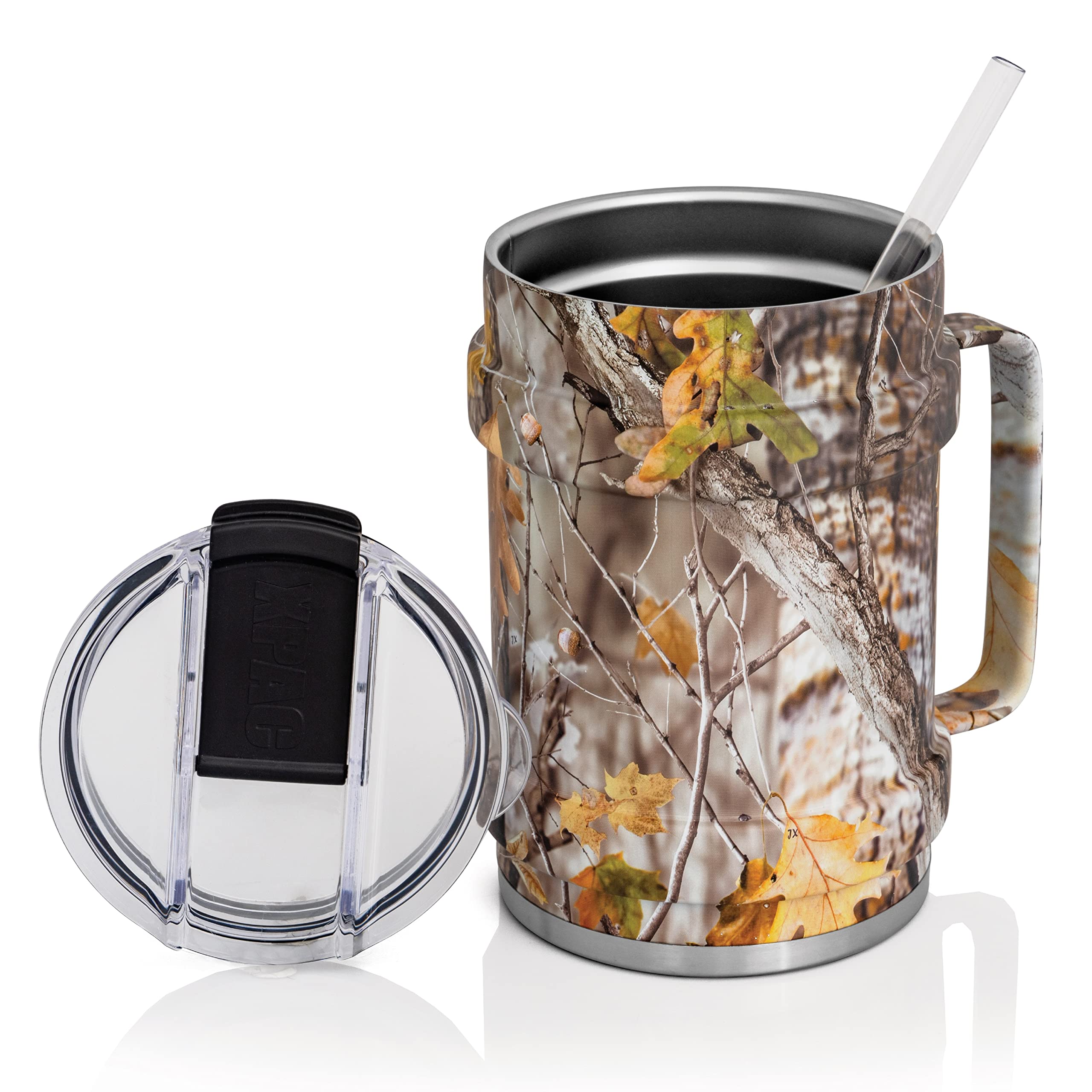 50oz XL Double Wall Vacuum Insulated Stainless Steel Tumbler with Lid & Handle - Camo Pattern - Keeps Drinks Hot/Cold for Hours - Perfect for Camping, Office, Gym & Outdoor Activities