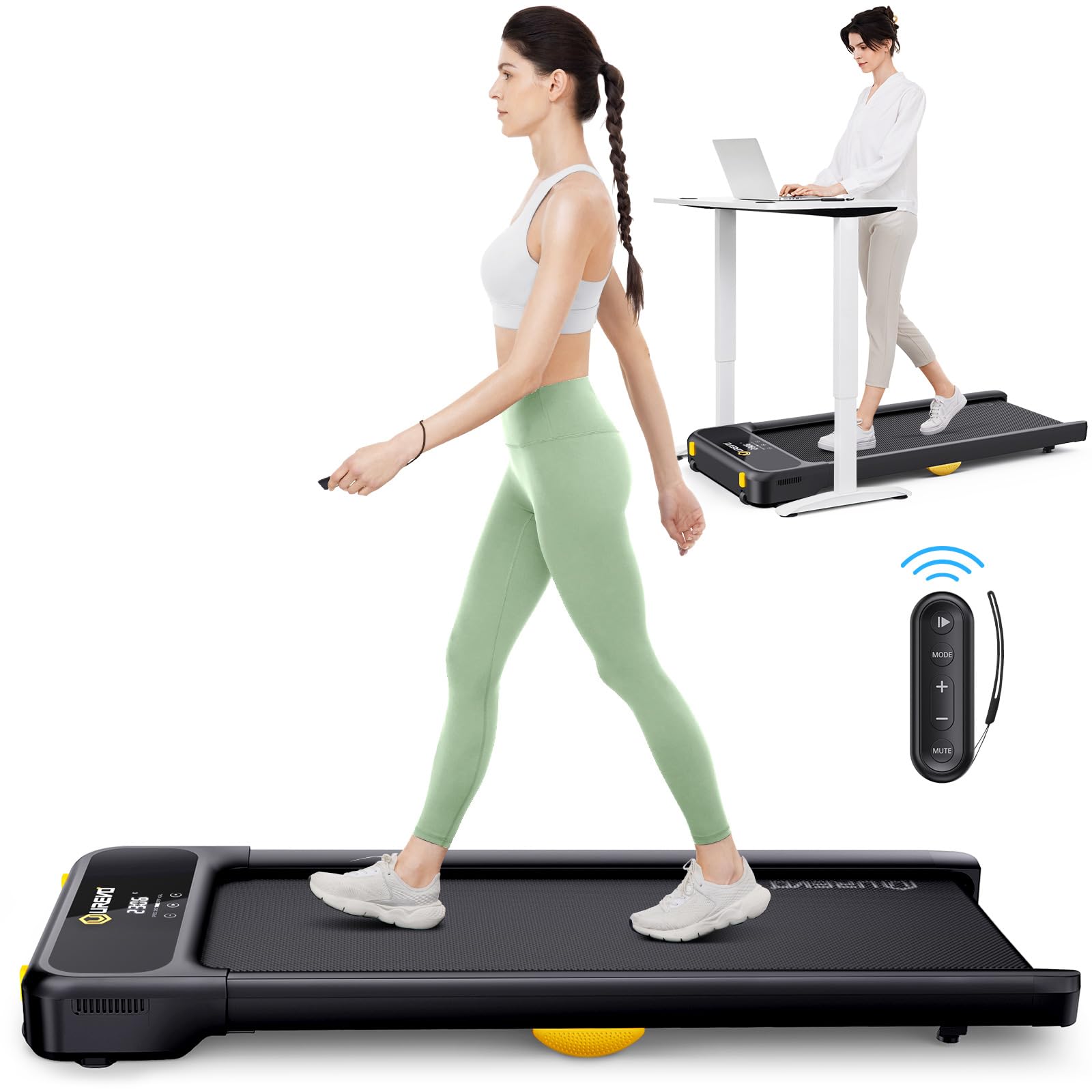 UREVO Under Desk Treadmill - Portable Walking Pad for Home & Office with Remote Control, LED Display & Double Shock Absorption (265 lb Capacity) - Perfect for Workouts While Working or Watching TV
