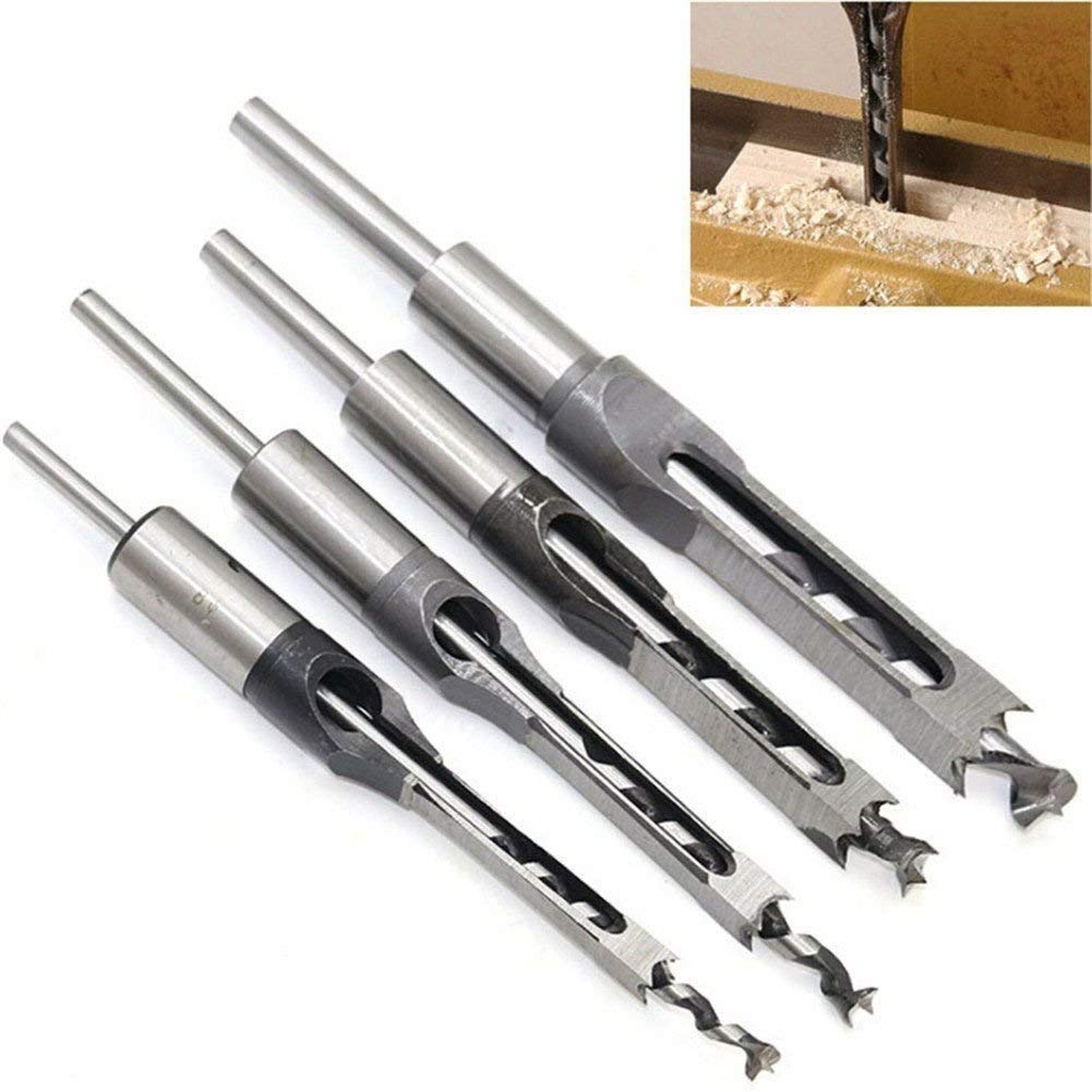4Pcs Woodworking Square Hole Drill Bits Set - Mortise Chisel Kit with Twist Drill for DIY Woodworking Projects - Perfect for Cabinet Making, Furniture Repair & Joinery Work