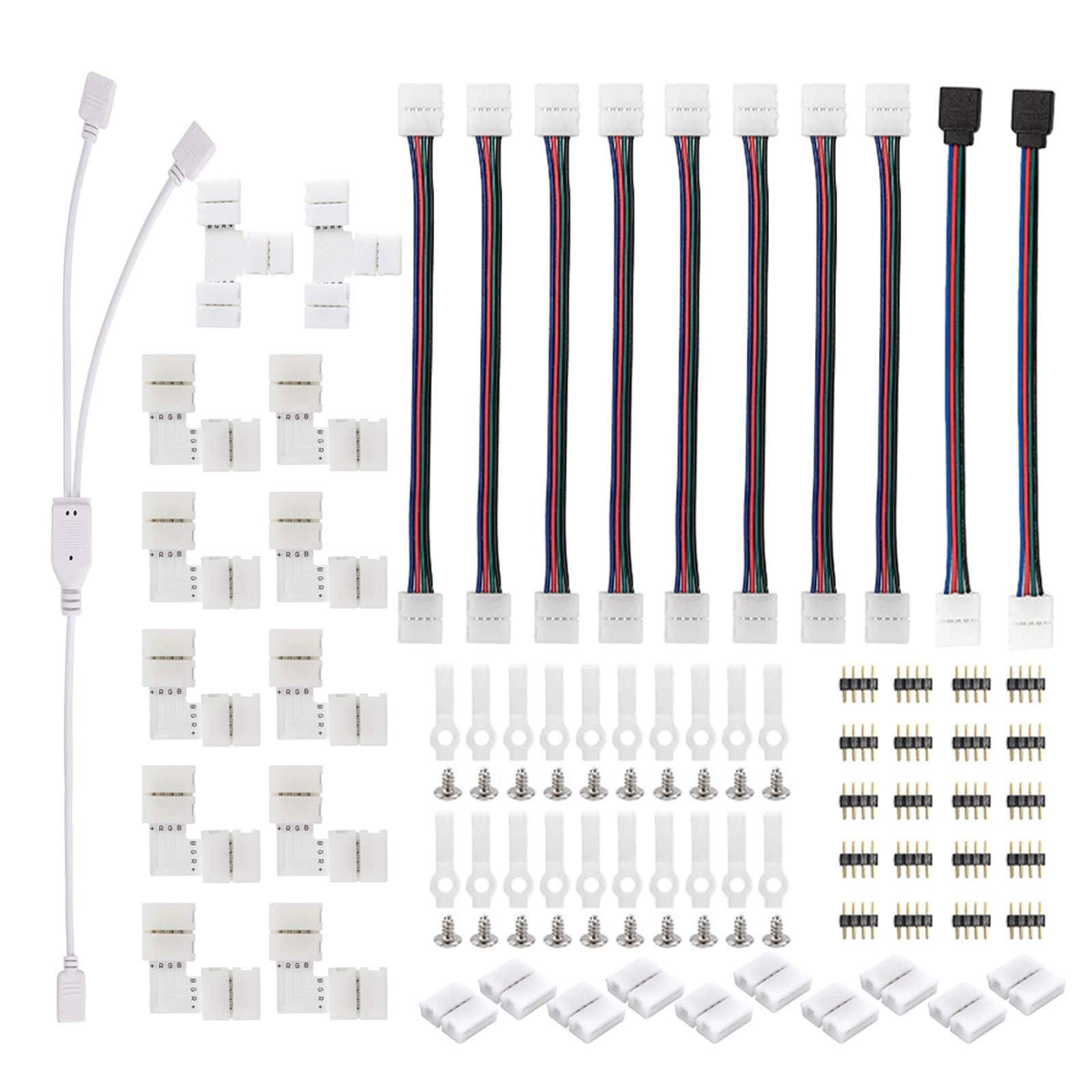 8mm & 10mm 4-Pin LED Strip Connector Kit for 5050 LED Lights - White - Includes Strip Fitting for Christmas Lights, Home Decoration & DIY Lighting Projects