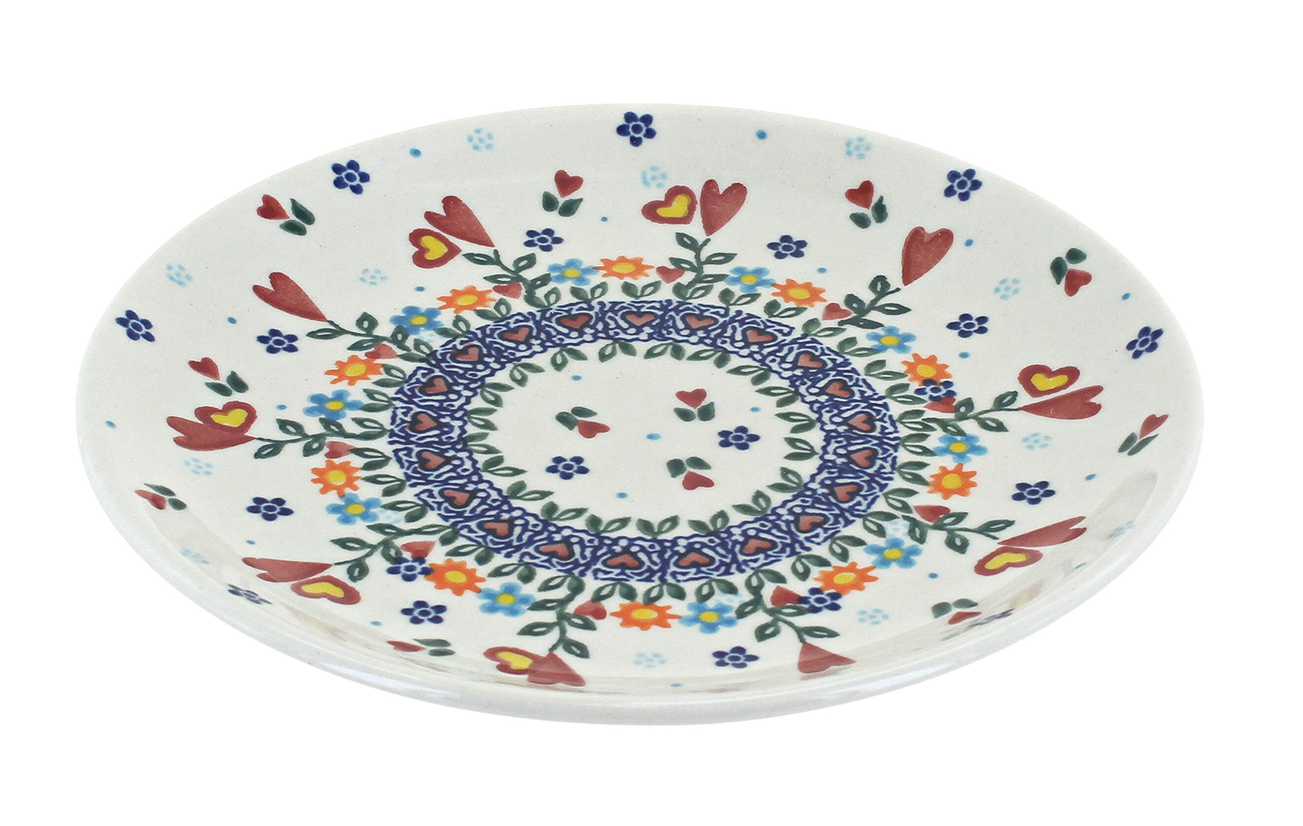 Hand-Painted Blue Rose Polish Pottery Hearts & Flowers Dessert Plate - Elegant Tea Party, Wedding, or Home Decor Serving Dish