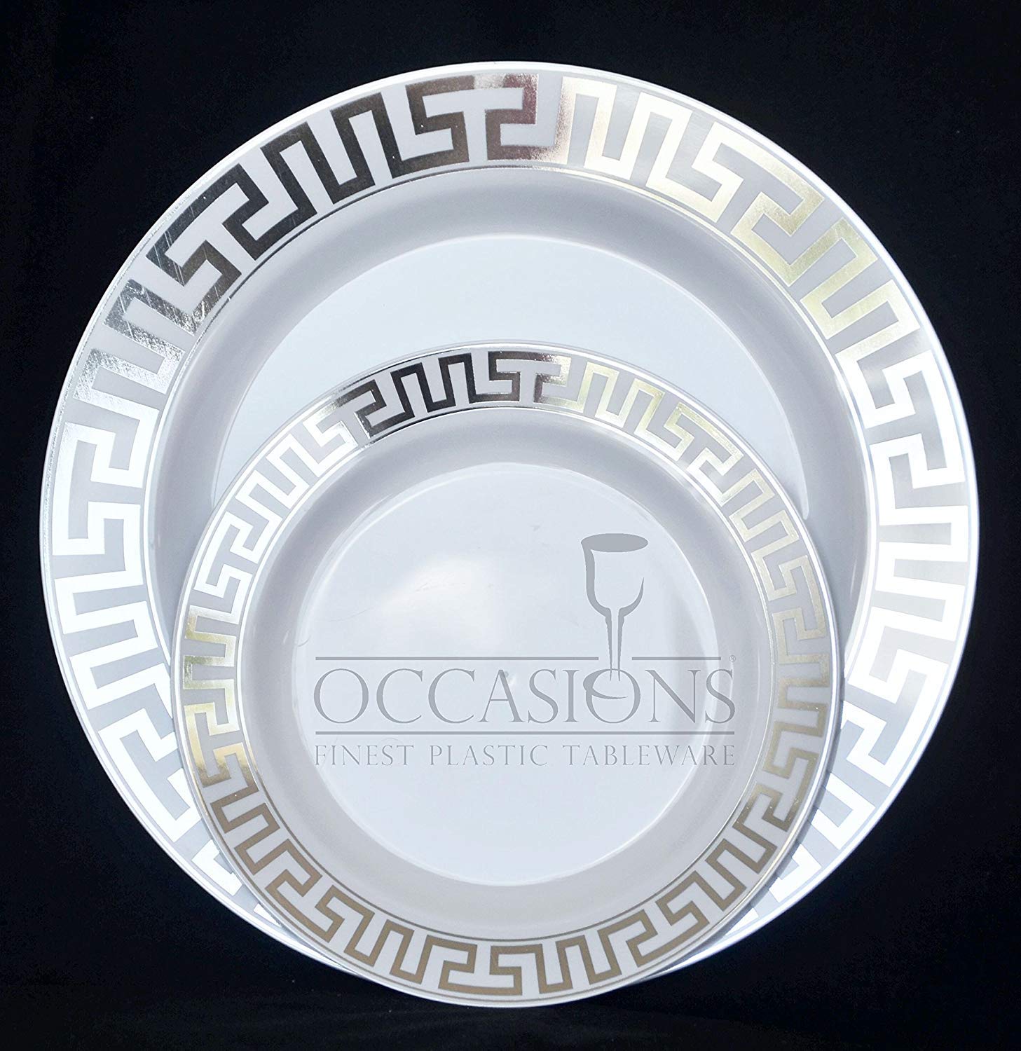 120 Heavyweight Disposable Plastic Plates 10.5 Inch - Elegant White & Silver Milano Design for Weddings, Parties, Events & Special Occasions | Durable Dinner Plates for Catering, Banquets & Home Entertaining