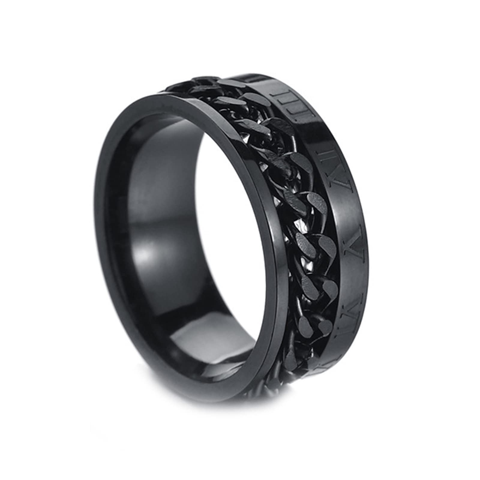 Ayoiow Stainless Steel Spinner Ring for Women & Men - 8MM Silver Black Anxiety Relief Fidget Ring, Promise Band for Stress Relief - Perfect for Office, Travel, and Daily Wear