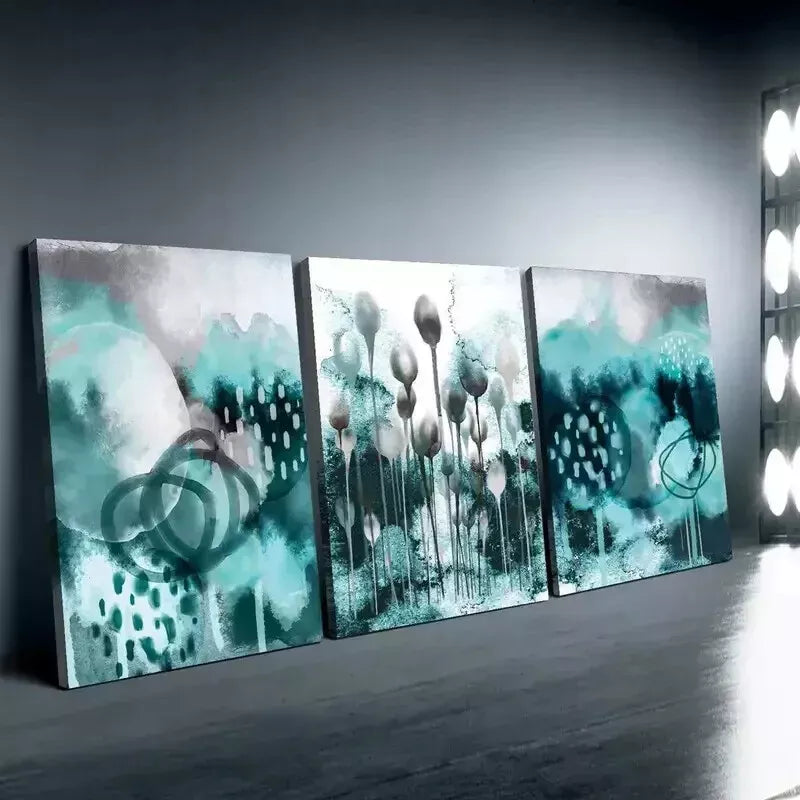 3-Piece Turquoise Abstract Wall Art Set - Framed Canvas 50x70cm (20x28in) - High Quality Print - 100% Australian Made - Ready to Hang - Perfect for Living Room, Bedroom & Office Decor