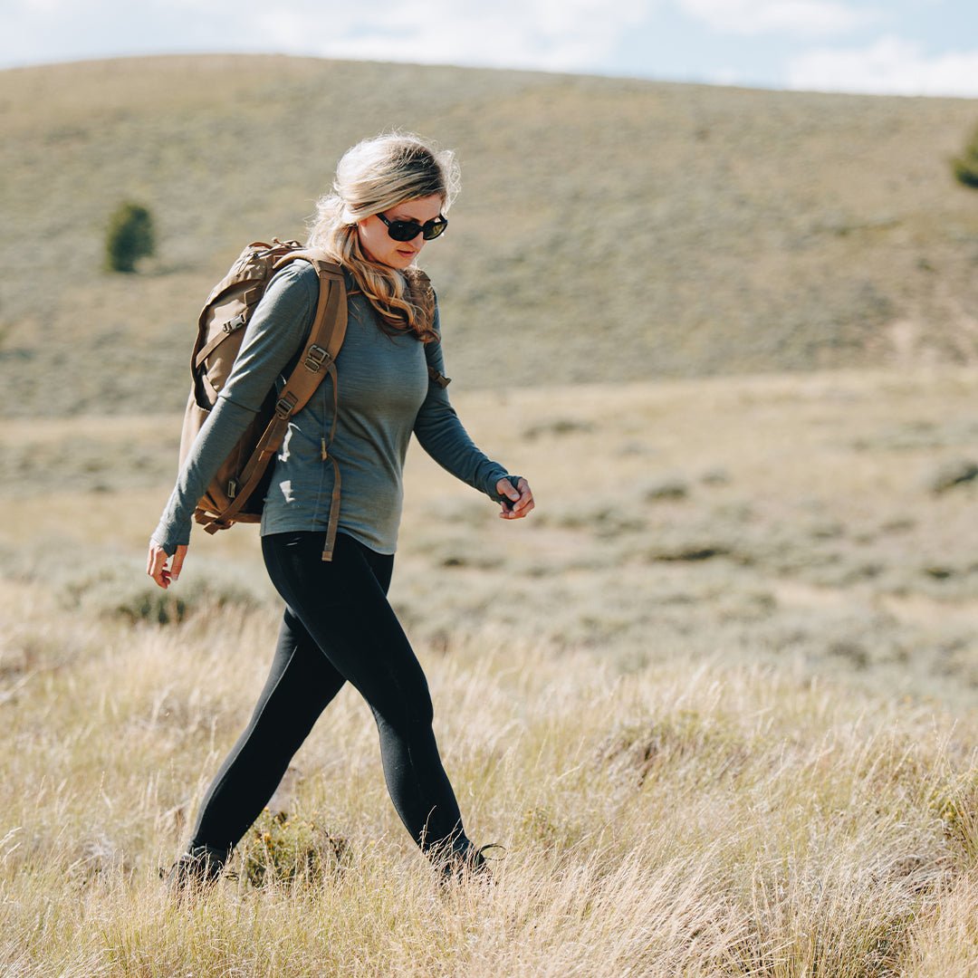 Women's Ridgeline Base Layer Top - Thermal Underwear for Cold Weather - Moisture Wicking & Odor Control - Wolf Grey - Perfect for Hiking, Skiing & Winter Sports