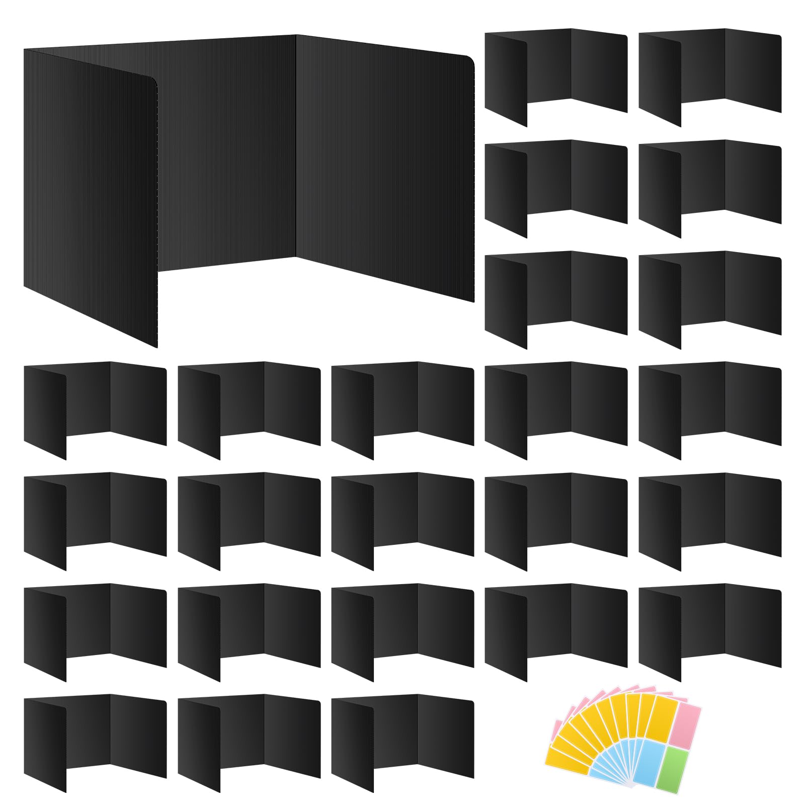 24-Pack Black Waterproof Plastic Desk Dividers for Students - Durable Study Carrel Privacy Shields, Easy Clean Classroom Partition Boards for School, Office & Home Learning Spaces