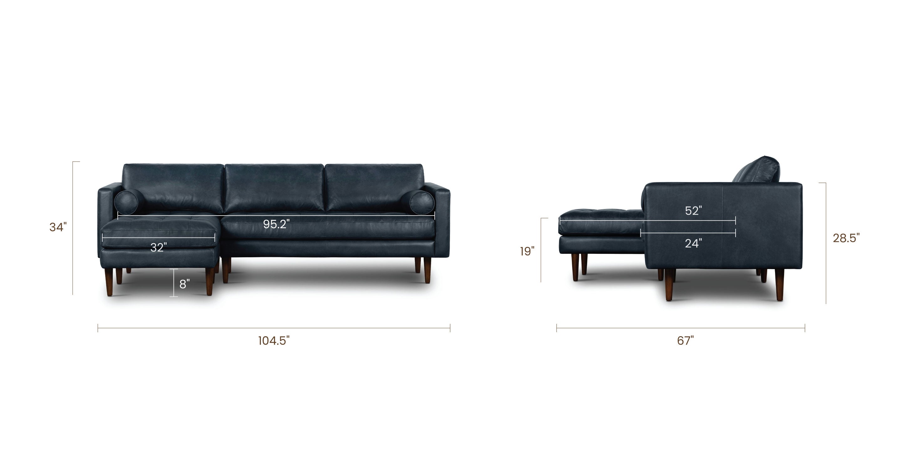 Napa Left Facing Sectional Sofa - Modern L-Shaped Couch with Reversible Chaise, Soft Fabric Upholstery for Living Room, Family Room & Home Theater Comfort
